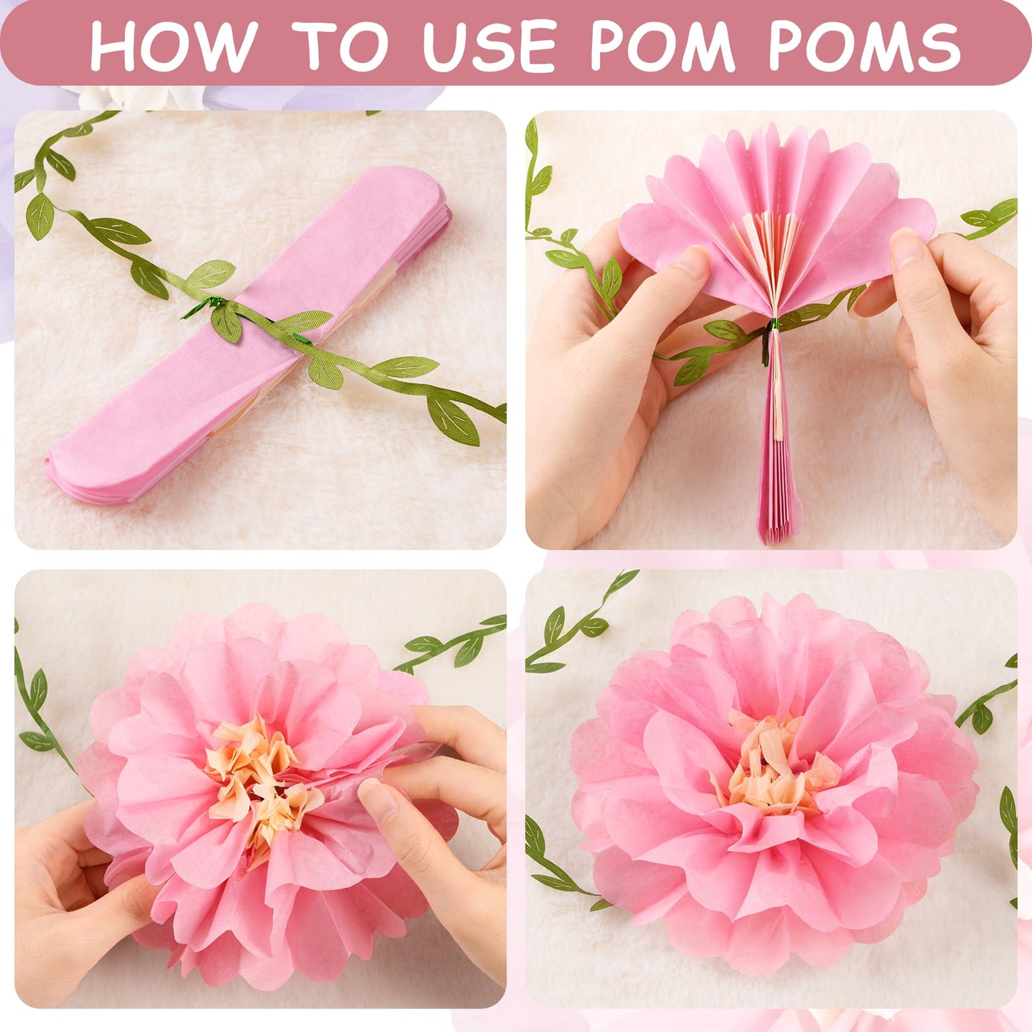 Kriyokiaa Tissue Paper Flowers Wildflower Paper Pom Pom Garlands Hanging Flowers Decorations for Wildflower Baby Shower, Baby in Bloom Baby Shower, Bridal Shower and Birthday Decorations