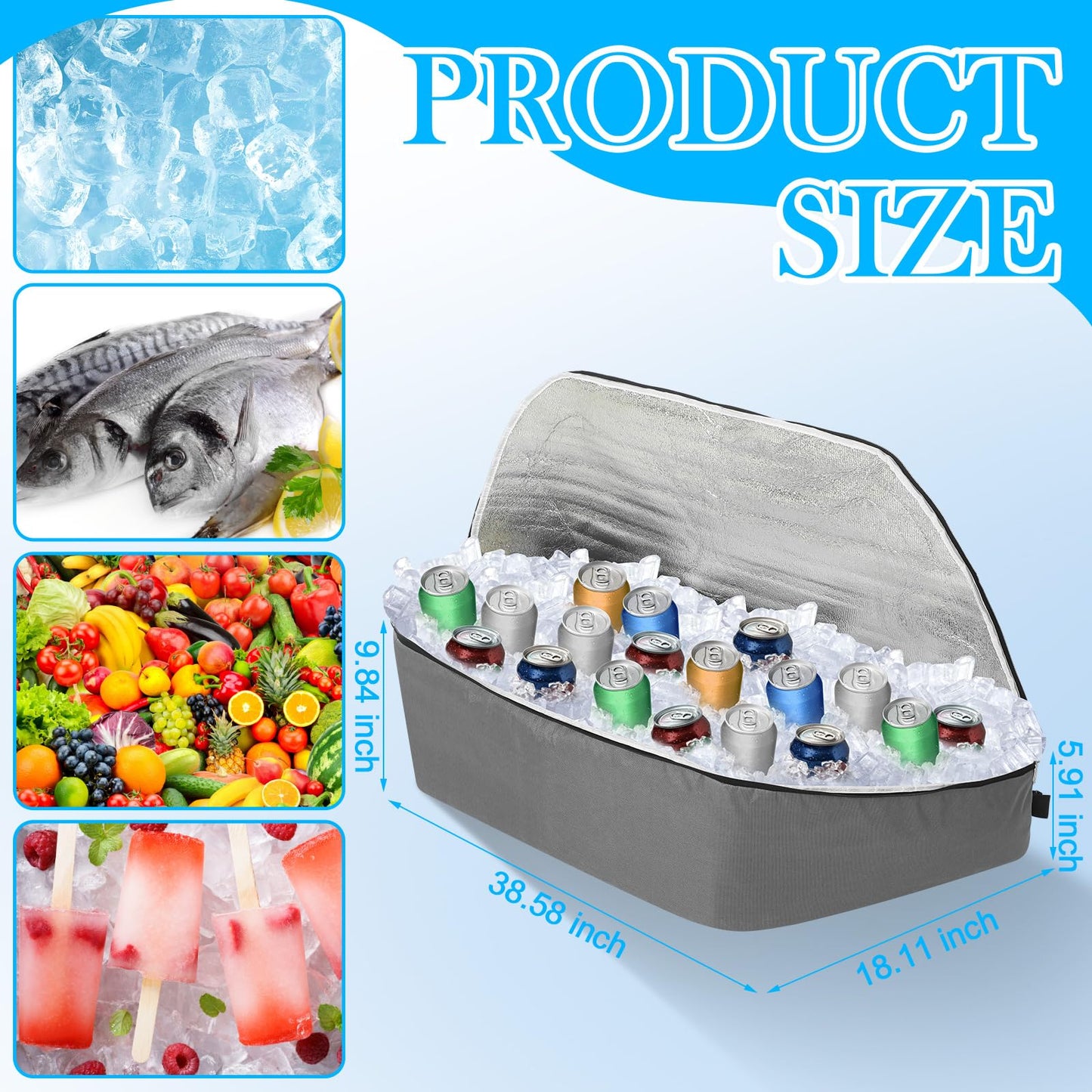 Cosblank Gray Golf Cart Cooler Bag 9.84 x 18.11 x 38.58 inches Golf cart Insulated Bag Accessories Leak Proof Keep Drinks Cold for Picnic Beach Work Trip Camping
