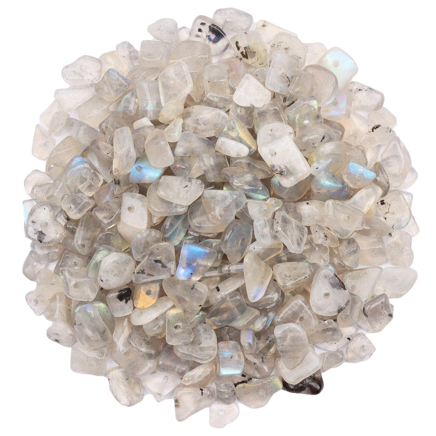 500 pcs Natural Chip Stone Beads, Gray Labradorite 5-8 mm Irregular Gemstones Healing Crystal Loose Rocks Bead Hole Drilled for Jewelry Making Bracelet