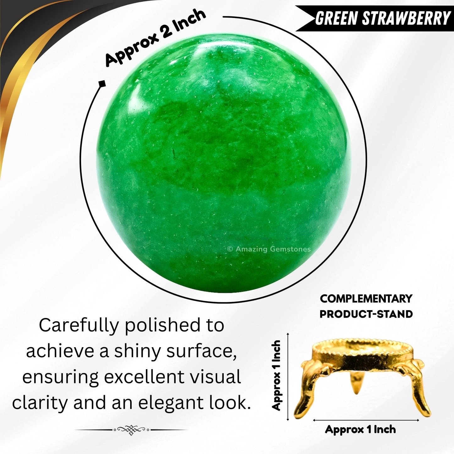 Amazing Gemstone Green Strawberry Quartz Crystal Ball with Stand - 2 Inches Crystal Sphere Meditation Balls for Witchcraft and Decorative Balls