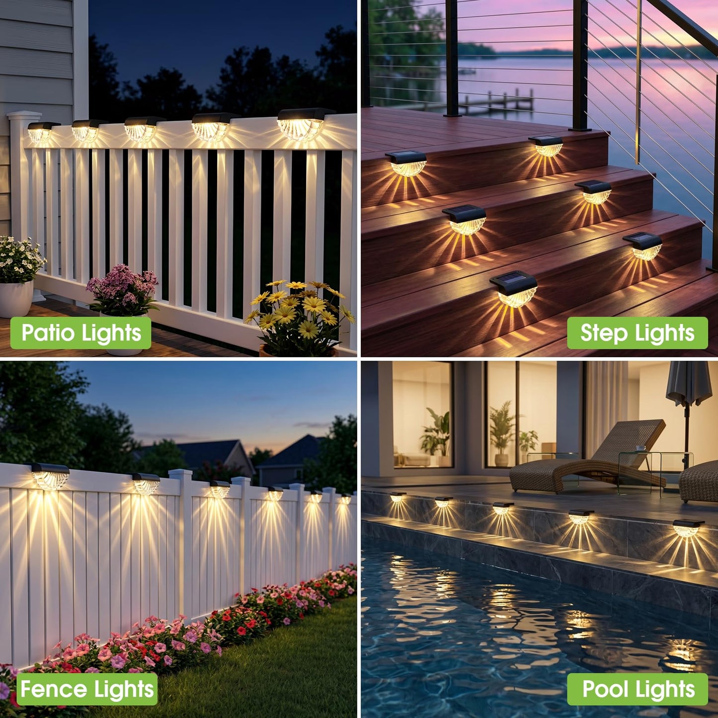 Greluna Solar Fence Lights Outdoor, 12 Pack Waterproof Deck Lights, Auto Dusk to Dawn Step Lights with Warm White Glow, Easy Install for Fence, Patio, Stairs, Pathway, Garden Lighting