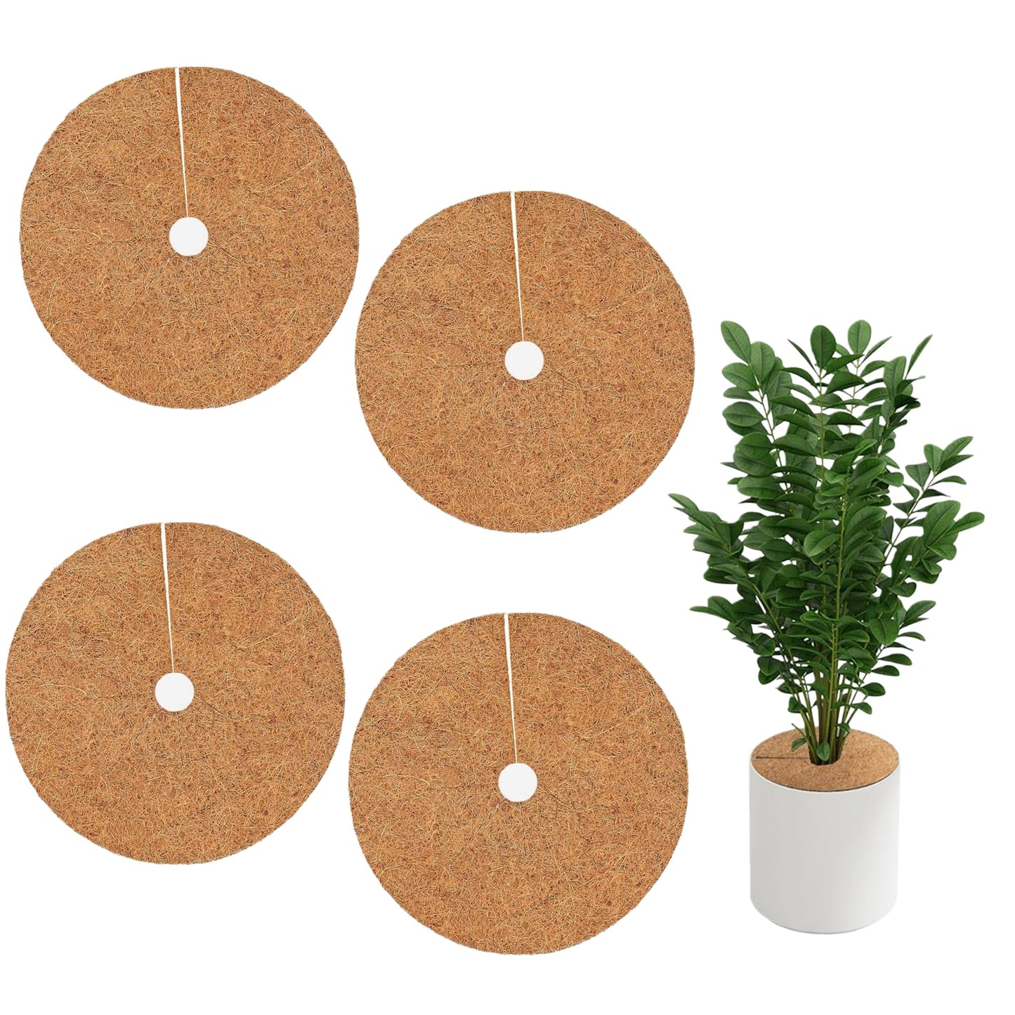 4 Pack 15.7 Inch Coconut Fiber Mulch Ring - Natural Coco Coir Tree Ring Protector Mats, Weed Barrier Plant Discs for Moisture Retention, Indoor Outdoor Trees and Landscaping
