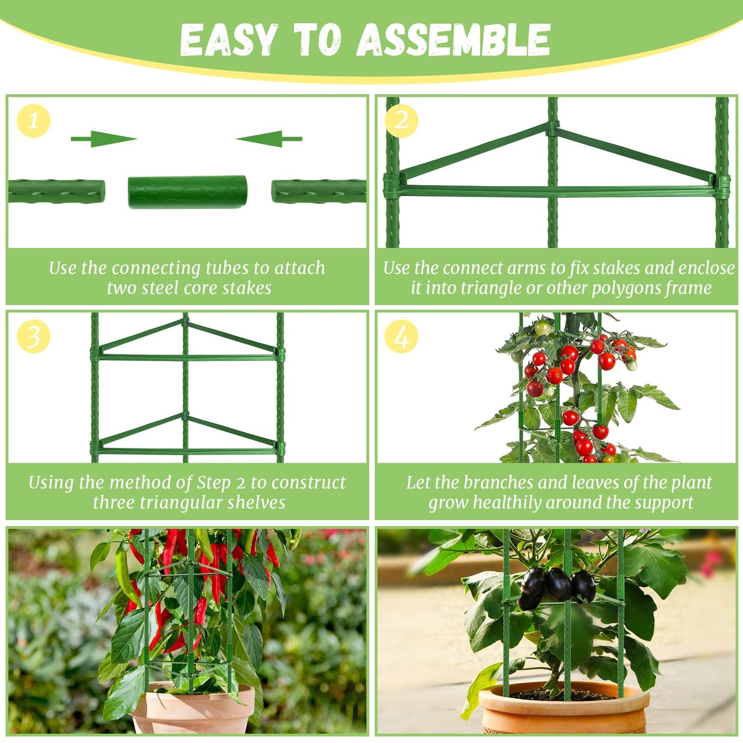 Legigo 6-Pack Tomato Cage for Garden Plant Support- Up to 48inch Garden Stakes Tomato Cage, Tomato Trellis for Potted Plants, Tomato Cages Plant Stakes for Climbing Vegetables Plants Flowers