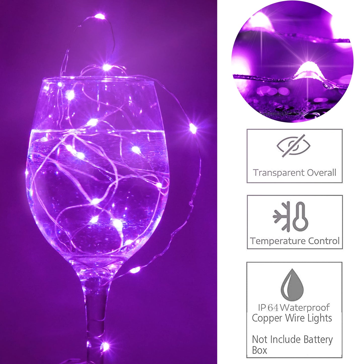 SmilingTown 15 Packs 20 Led Purple Fairy Lights Battery Operated 6.6ft Silver String Lights Waterproof Firefly Starry Light for DIY Table Centerpieces Wedding Halloween Christmas Party Decor
