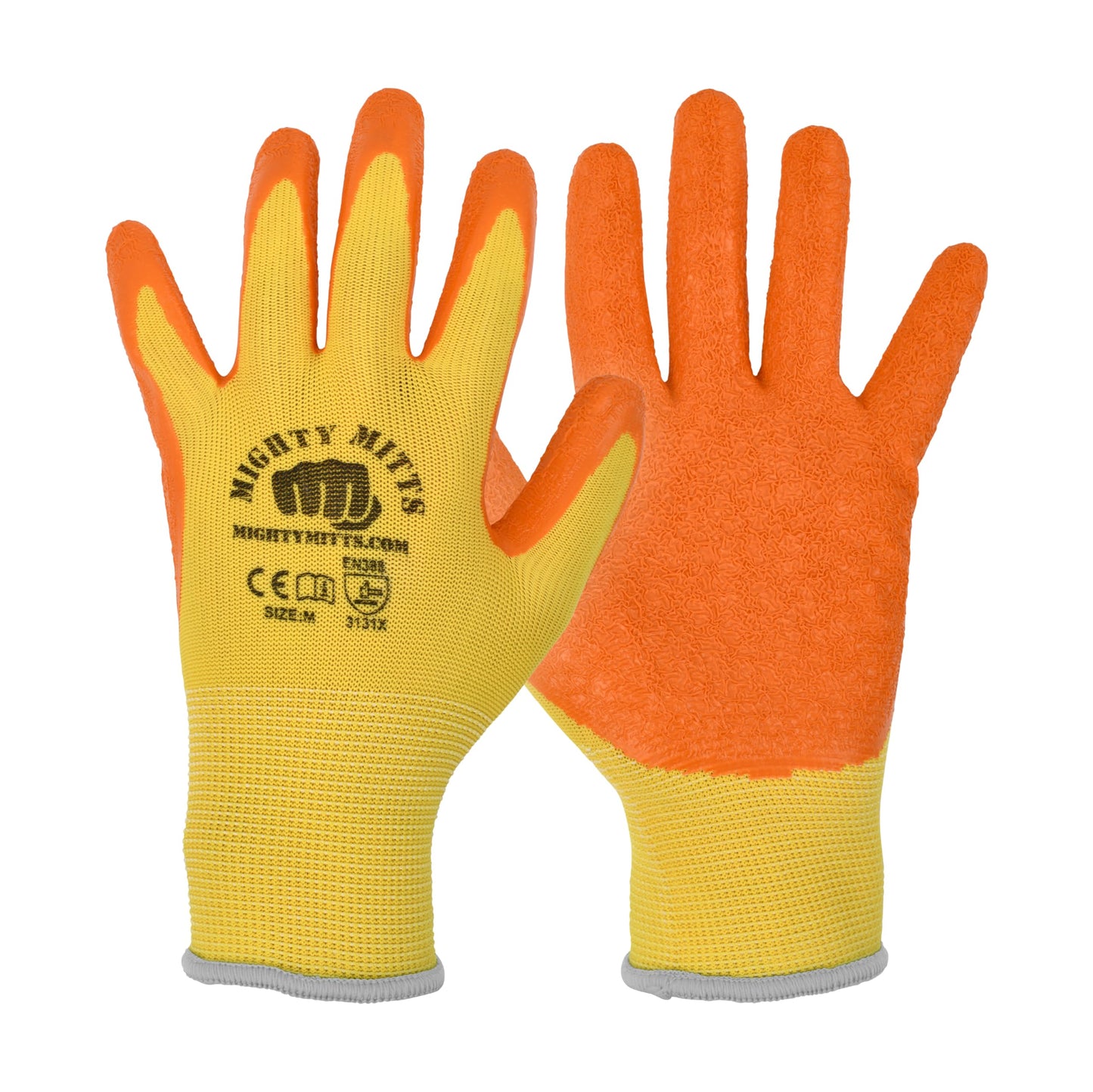Cut-Resistant Work Gloves with Latex Grip (12 Pack) – Durable Safety Gloves for Construction, Landscaping, Gardening & Warehouse Work - Medium - Mighty Mitts Safety Work Gloves