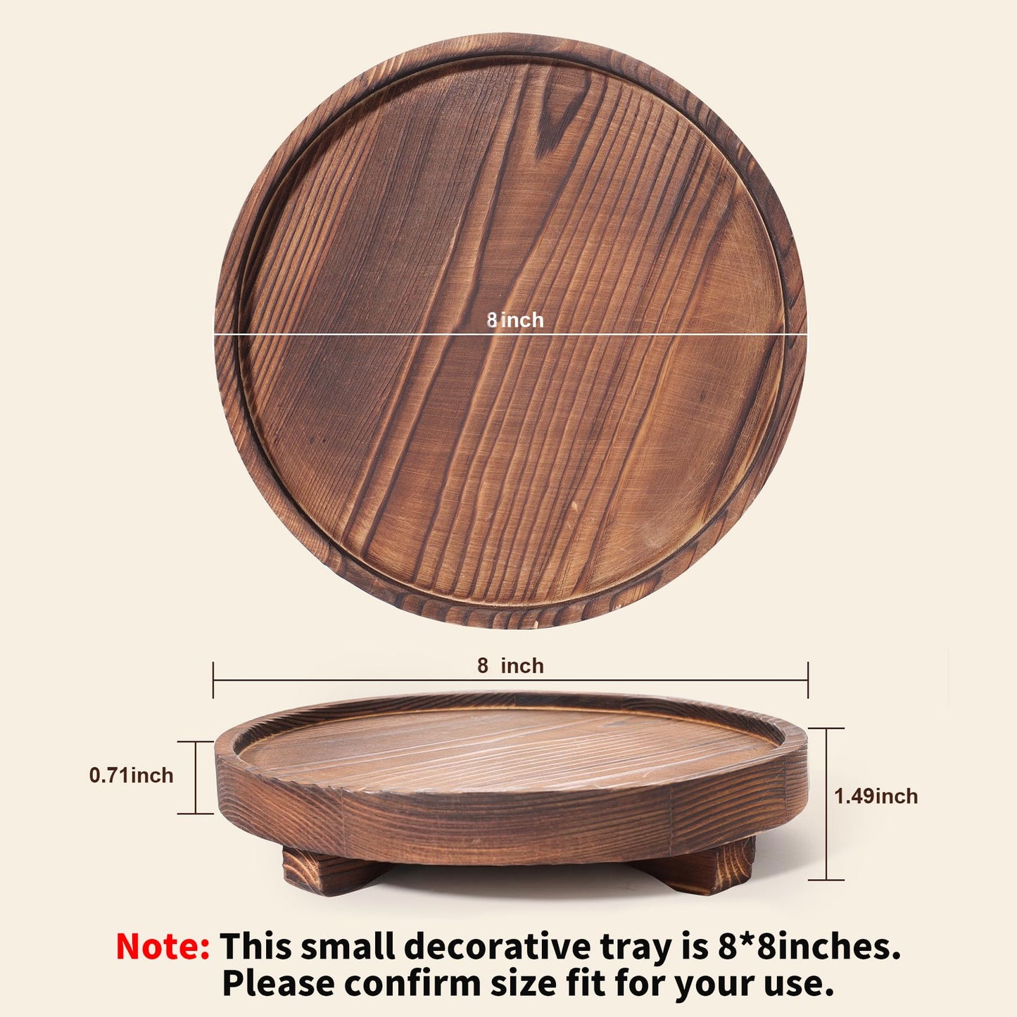 DEBETOOL Round Wooden Decorative Tray - Rustic Wood Soap Tray for Kitchen and Bathroom Counter Organizer, Farmhouse Kitchen Decor Wooden Riser for Soap Dish, Perfume, Candle, Potted