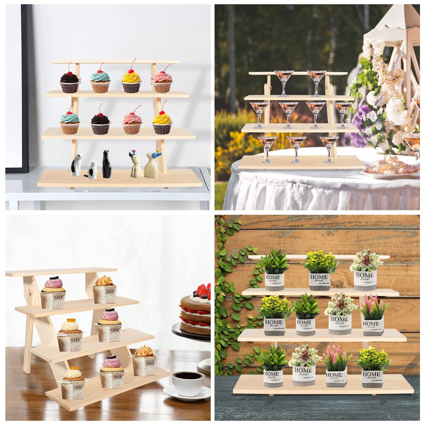 ZYP 4 Tier Wood Cupcake Display Stand,Retail Cookie Display Riser,Rustic Tiered Table Display Stand for Vendors Home Wedding Party,Nature