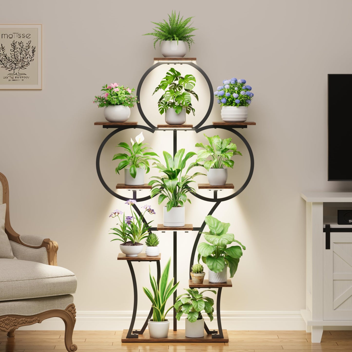 POZILAN Plant Stand Indoor with Grow Lights - 63" Indoor Plant Stands, 10 Tiered Plant Shelf for Indoor Growing, Corner Lighted Plant Shelves for Balcony, Living Room, Patio, Black