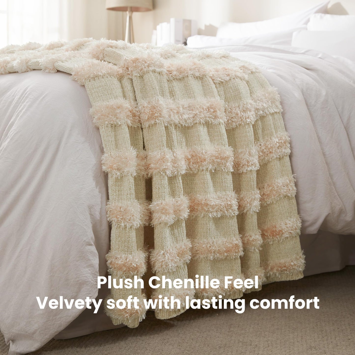 SLEEP ZONE Chenille Throw Blanket for Couch, Soft Farmhouse Blankets for Sofa Chair Bed Home Decoration Cozy Knit Blankets 60"x80", White