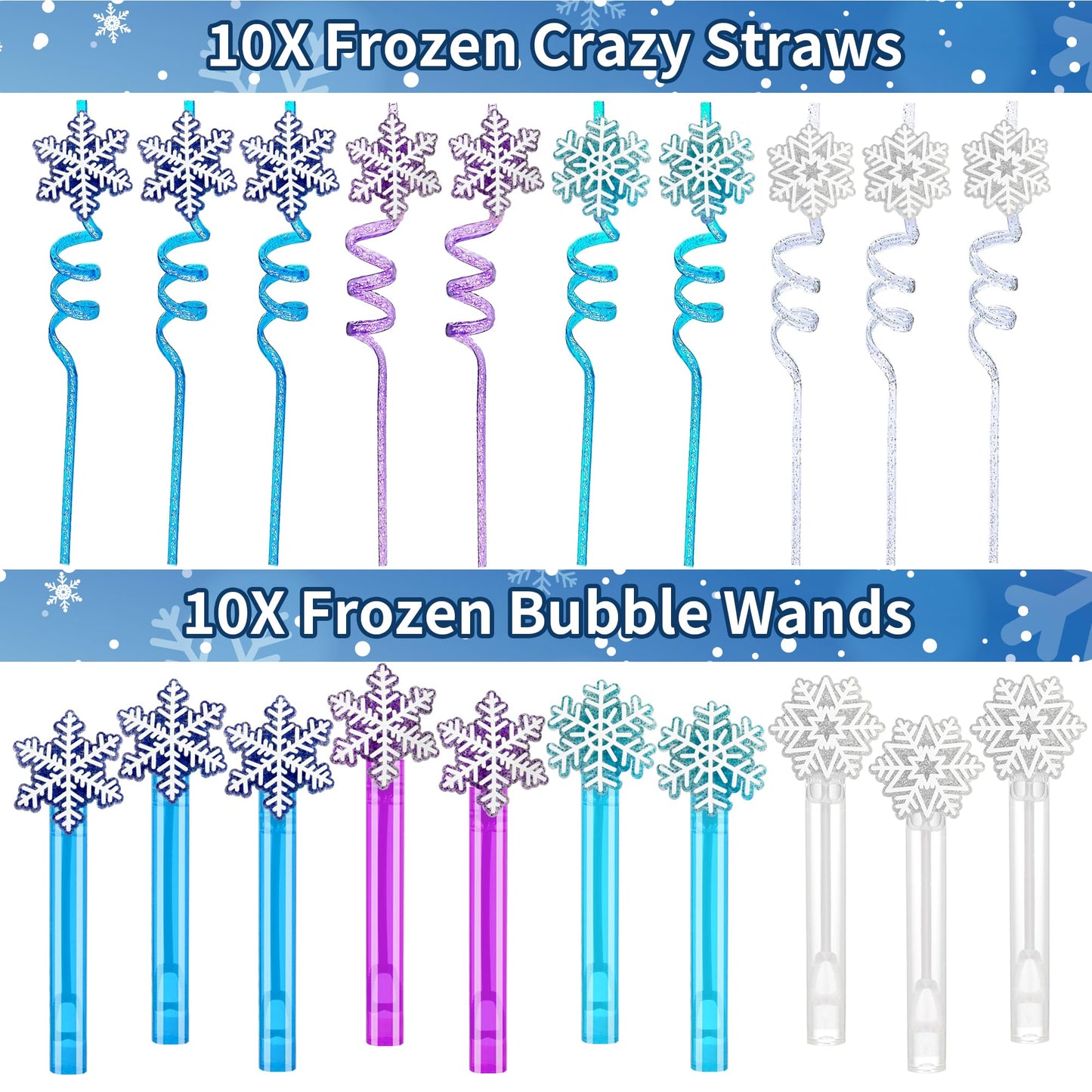 Fumogym 234PCS Frozen Party Favors Supplies Decorations Kit Include Goodies Bags, Straws, Bubble Wands, Crowns, Magic Wands, Notebook, Cake Toppers & More