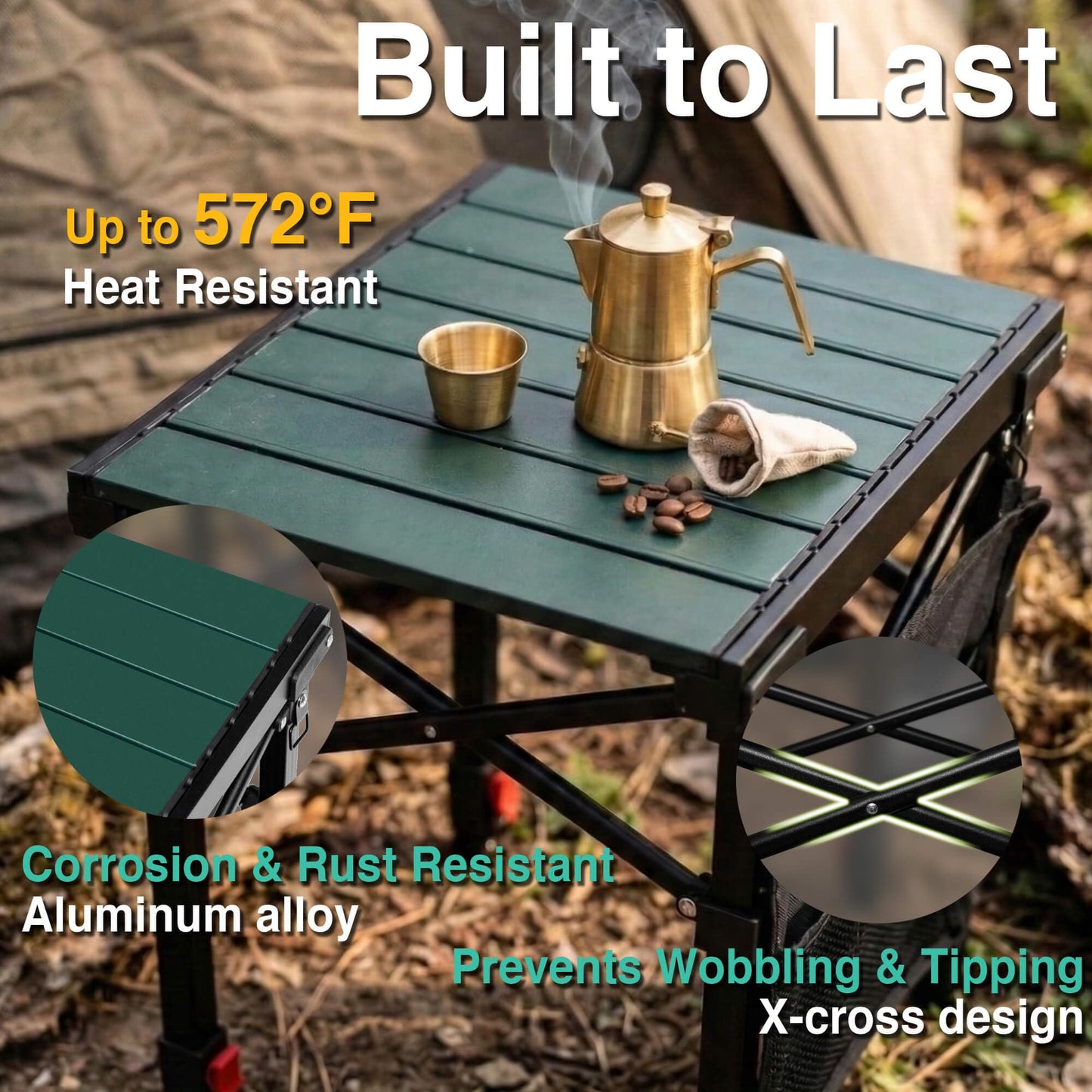 Camping Table Portable Foldable with Adjustable Height, Lightweight Collapsible Aluminum Roll-Up Camp Table with Storage Bag & Carry Bag, Heat-Resistant for RV Picnic BBQ Camping (Small 16"×13")