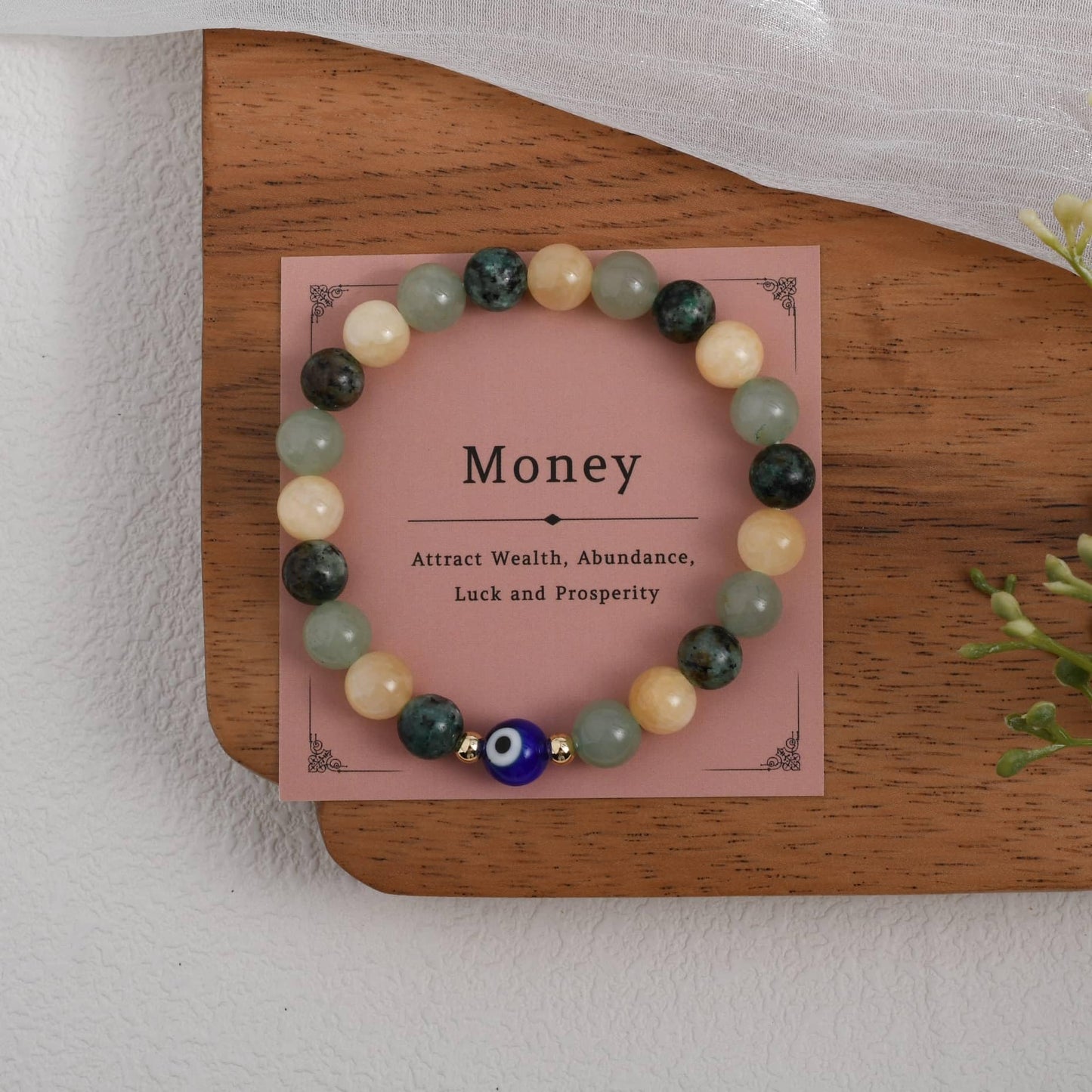 DLYFNVEV Money Attraction Bracelet Wealth Luck Fengshui Green Aventurine Evil Eye Protection Beaded Healing Crystal Natural Stone Jewelry Gifts For Women Yellow Topaz African Turquoise