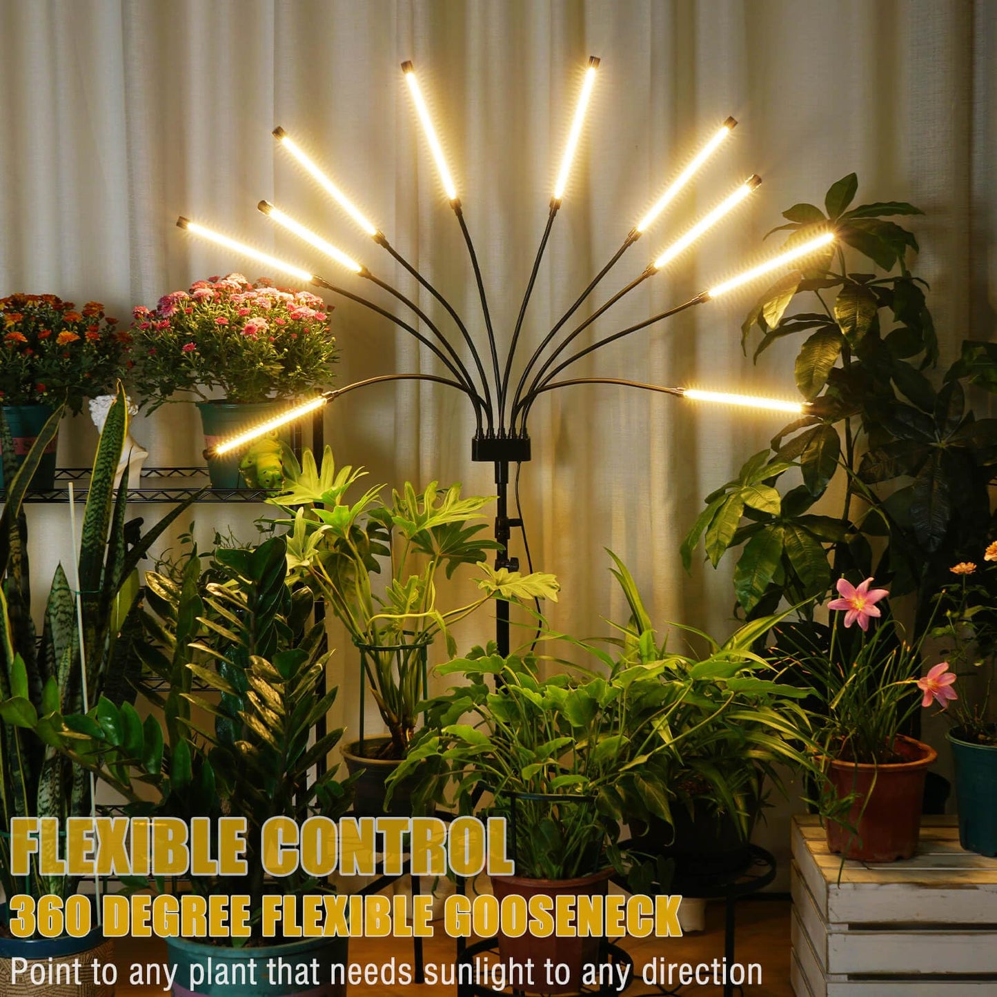 Grow Lights for Indoor Plants [ 10 in1 ] 500 LEDs, Full Spectrum Grow Light for Indoor Growing with Tripod Stand, Auto On/Off Timing 4/8/12H, Plant Grow Lights Indoor.