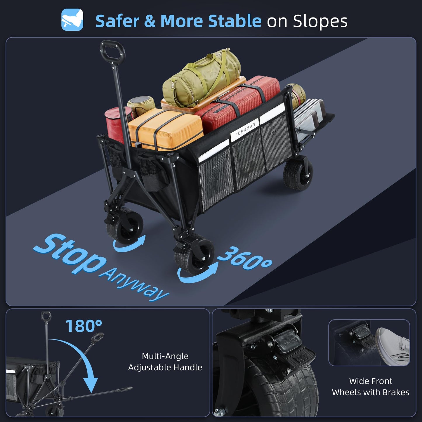 BARWING Folding Wagon Cart, 560lbs Heavy Duty Capacity, 260L Extra Large with 7" All-Terrain Wheels,The Top Choice for Camping, Beaches, and Outdoor Use