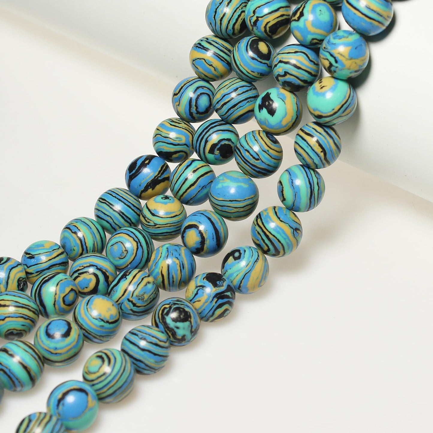 MJDCB Synthesis Colour Malachite Beads Beautiful Fashion Round Stone Beads for DIY Jewelry Making 15" (6mm, Blue- Gold - Black)