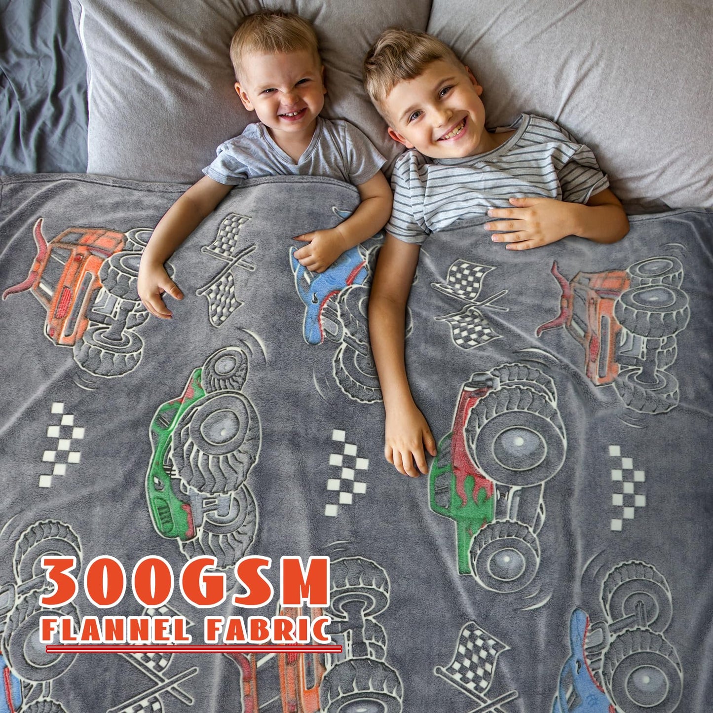 Boys Truck Car Toys Unique Gifts for Kids Glow in The Dark Blanket Glowing Cartoon Tractor Throw Blanket Soft Fleece Blanket Excavators Room Bed Sofa Decor Blankets
