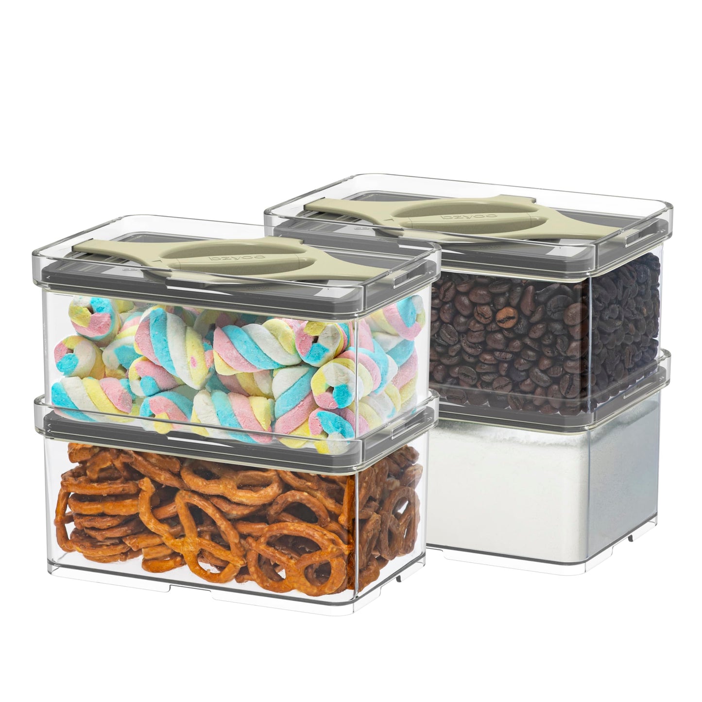 Prestoor 4-Pack Small Pantry Containers, 0.8 QT/0.76 L Clear SAN Food Storage Canisters with Twist-Lock Lids, Stackable for Sugar, Tea Bags, Seasoning, Nuts, Snacks(Sand)