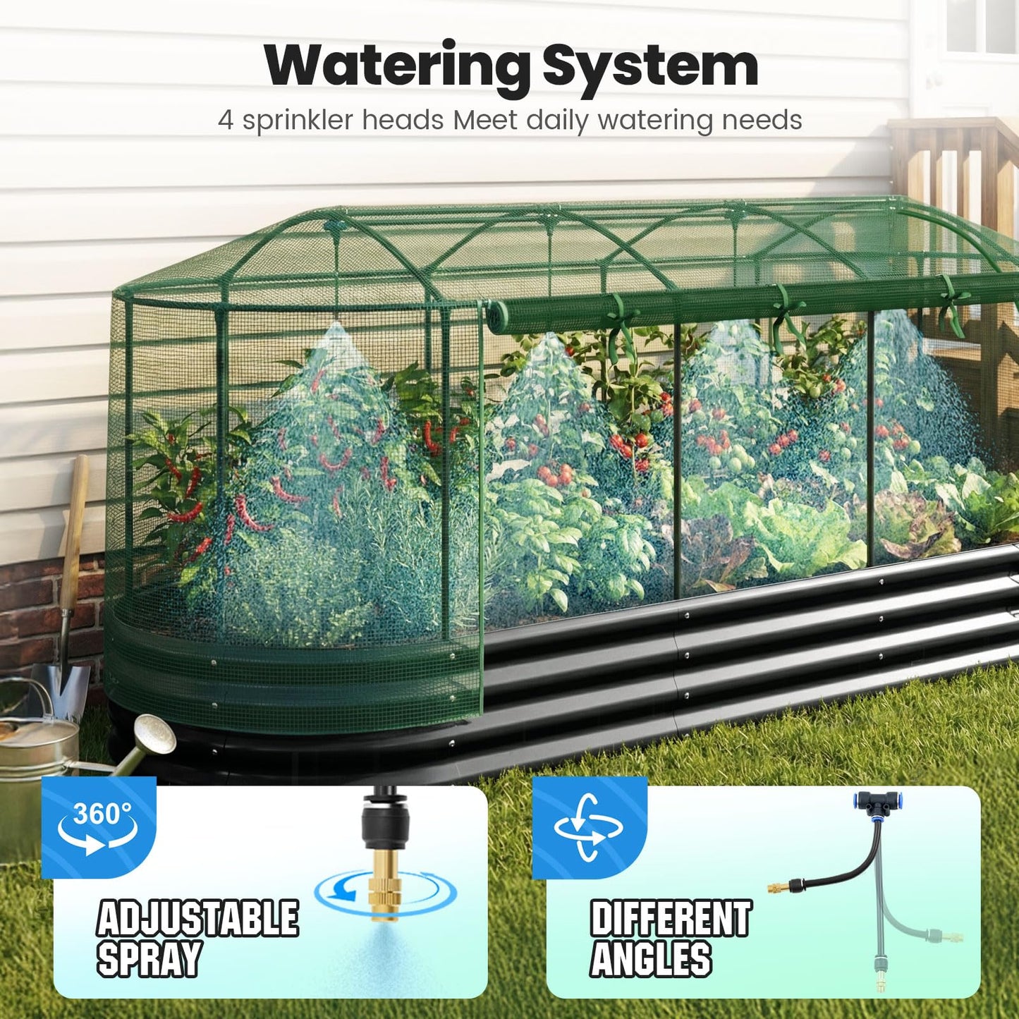 Quictent Galvanized Raised Garden Bed Kit with Self Watering System and Mesh Cover, Large Oval Metal Outdoor Planter Garden Boxes for Vegetables Herbs Flowers, 8x3x1Ft