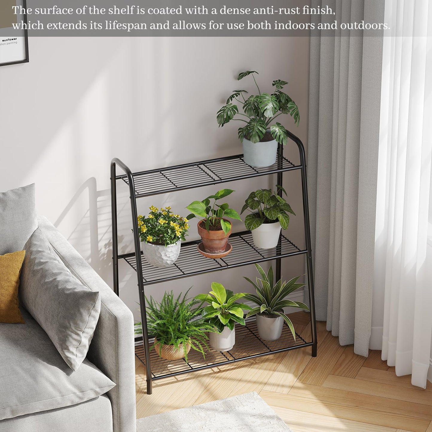 Kitsanery Metal Plant Stand Indoor Outdoor for Multiple Plants,3 Tier Plant Shelf,Large Heavy Duty Flower Holder Ladder Plant for Living Room, Patio, Balcony (Black)