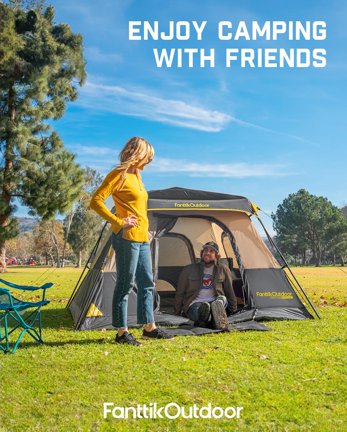 FanttikOutdoor Zeta C4 Pro Camping Tent 4 Person Instant Cabin Tent Setup in 60 Seconds with Rainfly & Windproof Portable with Carry Bag for Family Camping & Hiking, Khaki