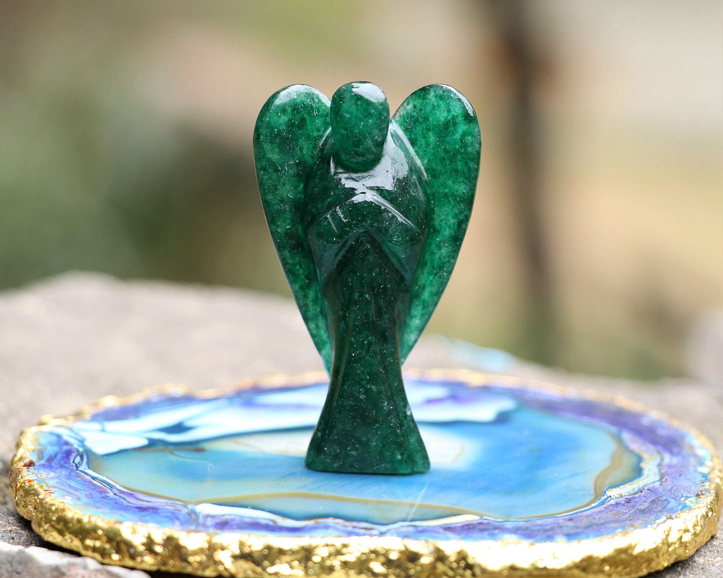 Green Aventurine Gemstone Guardian Angel Healing Crystal, Hand Carved Pocket Angel Figurine - Handmade Mini Statue for Love, Peace & Healing, Crystals for Positive Energy, Natural Gemstone Figurine