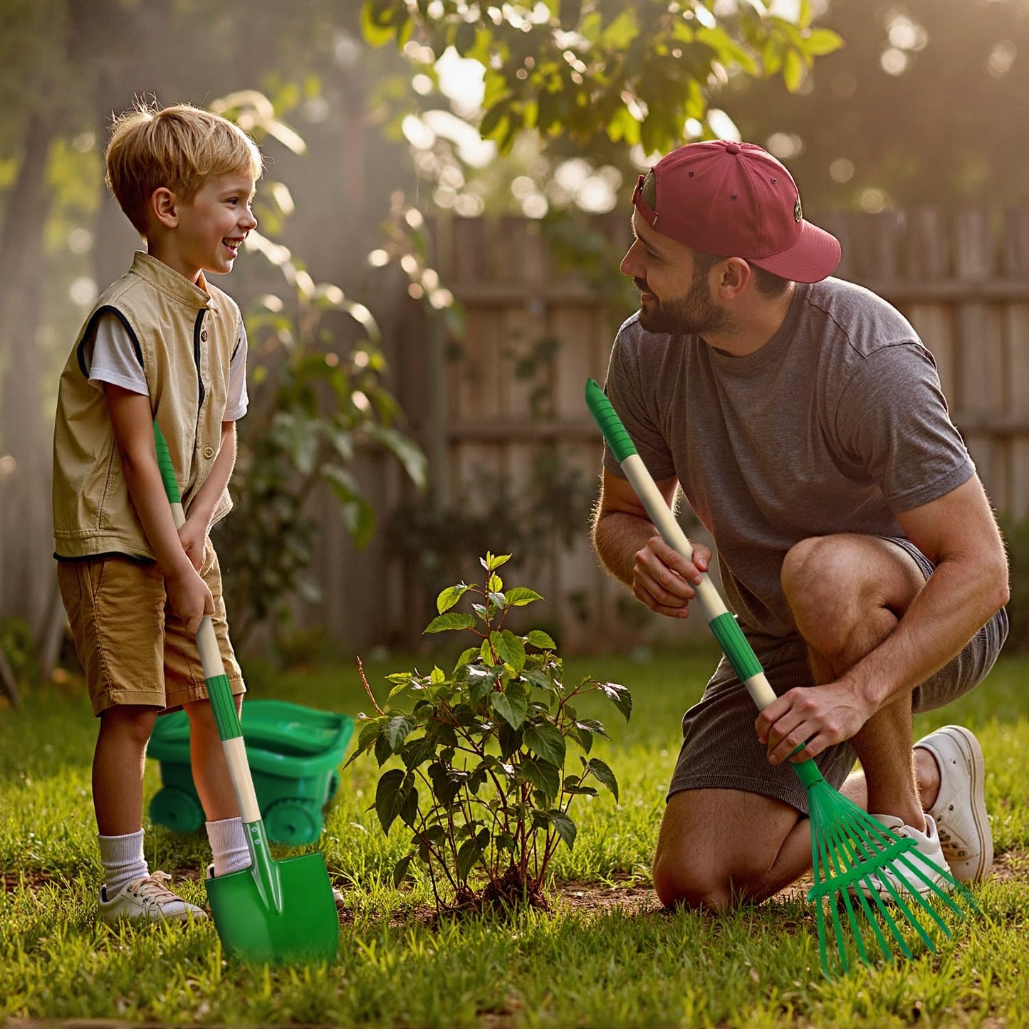 Aka Supaku Kids Gardening Tools Set,8pcs Wheelbarrow Set for Kids with Shovel, Rake, Watering Can Outdoor Backyard Farm Digging Toys, Halloween Christmas Birthday Gifts for Boys Girls