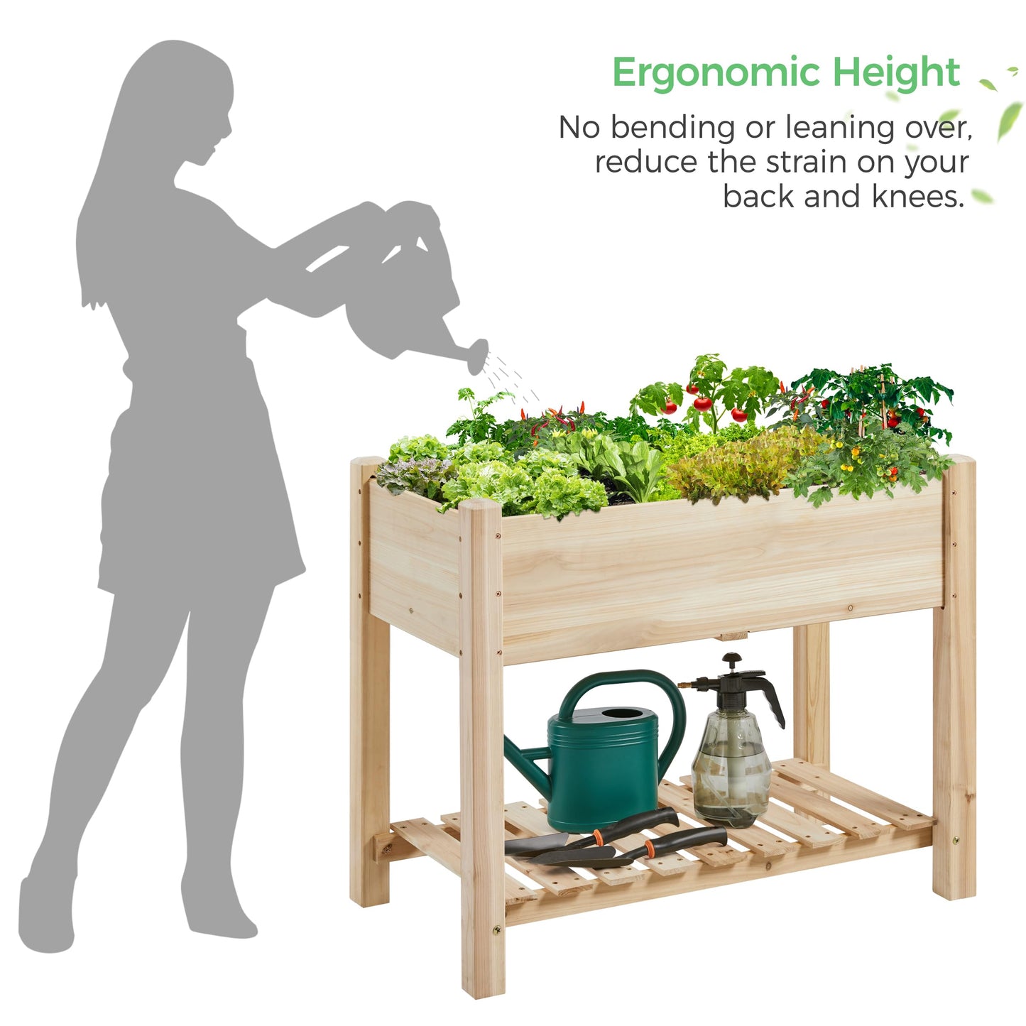 Yaheetech 34x18x30in Raised Garden Bed, Planter Box with Legs & Storage Shelf, Wooden Elevated Vegetable Growing Bed for Backyard, Patio, Balcony