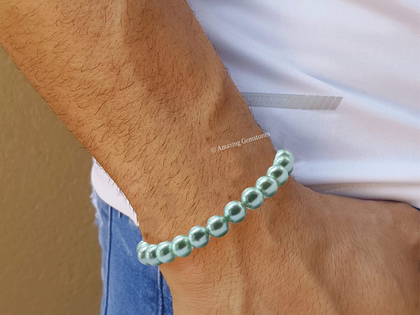 Amazing Gemstone Crystal Bracelet for Women Men's Gifts - Protection Healing Crystal Bracelet - 8mm Gemstone Beaded Stretchable Bracelet Pulseras Para Hombres Mujer Stocking Stuffers Mothers Day Gift (Pistachio Pearl)