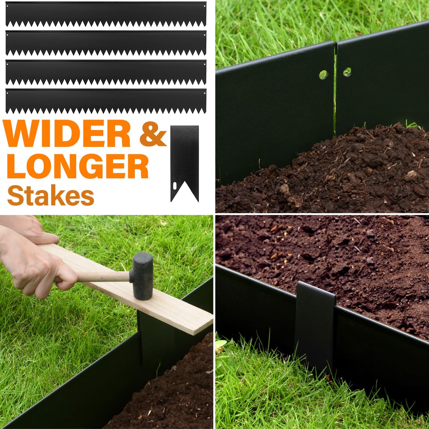 LAVEVE Landscape Edging Galvanized Steel Black, Hammer-in Metal Garden Edging Border with Clips, Suitable for Garden Fence, Paver Edging, Lawn and Yard