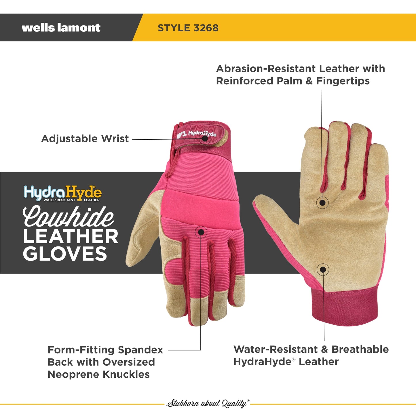 Wells Lamont Women’s HydraHyde Split Leather Hybrid Pink Gloves, Large (3268L)