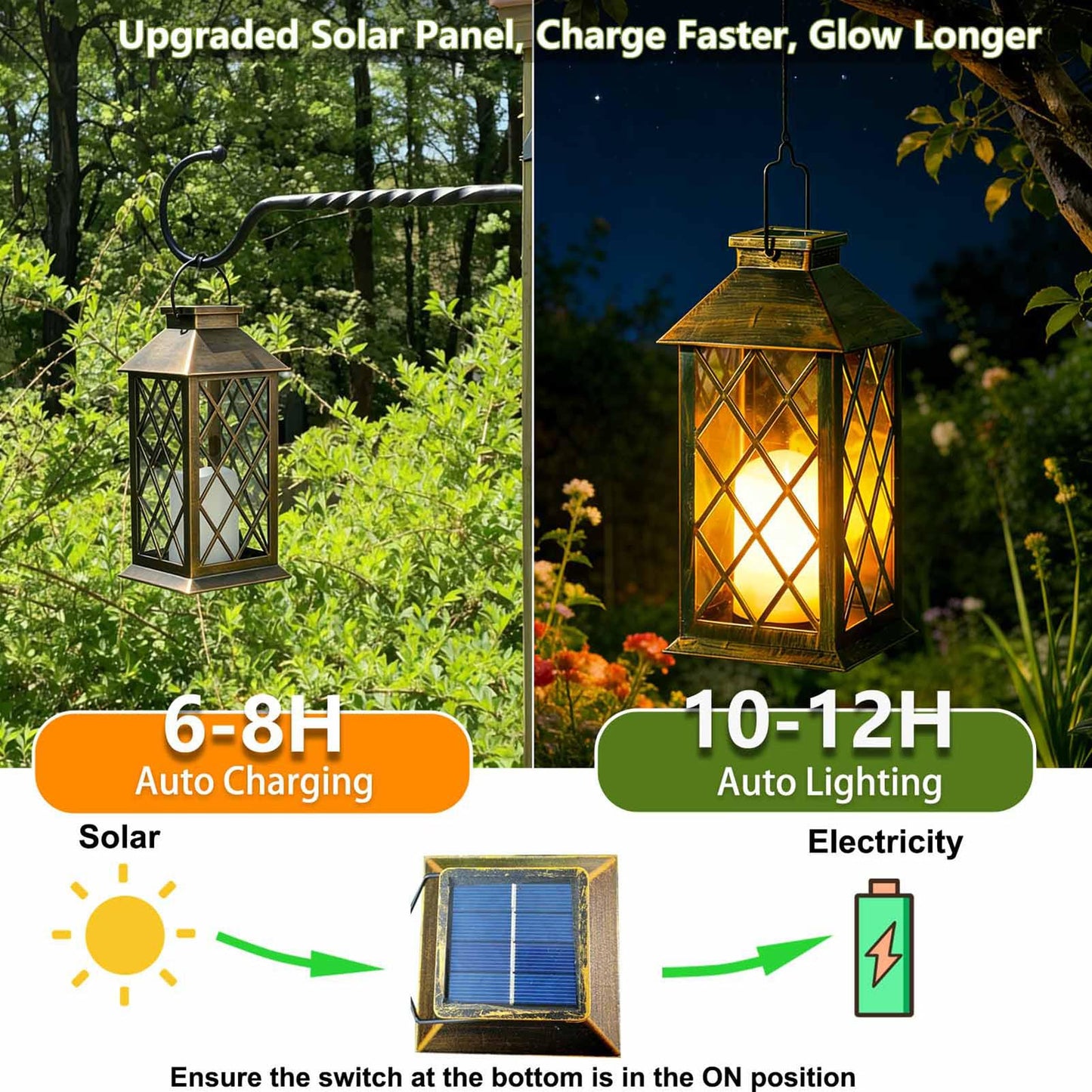 Cozymeow Solar Lanterns Outdoor Waterproof, Flickering Candles Hanging Solar Lights for Outside Garden Patio Wall Porch Decorative, Lamp with Upgraded Solar Panel, Tempered Glass & Clip, Bronze 2 Pack