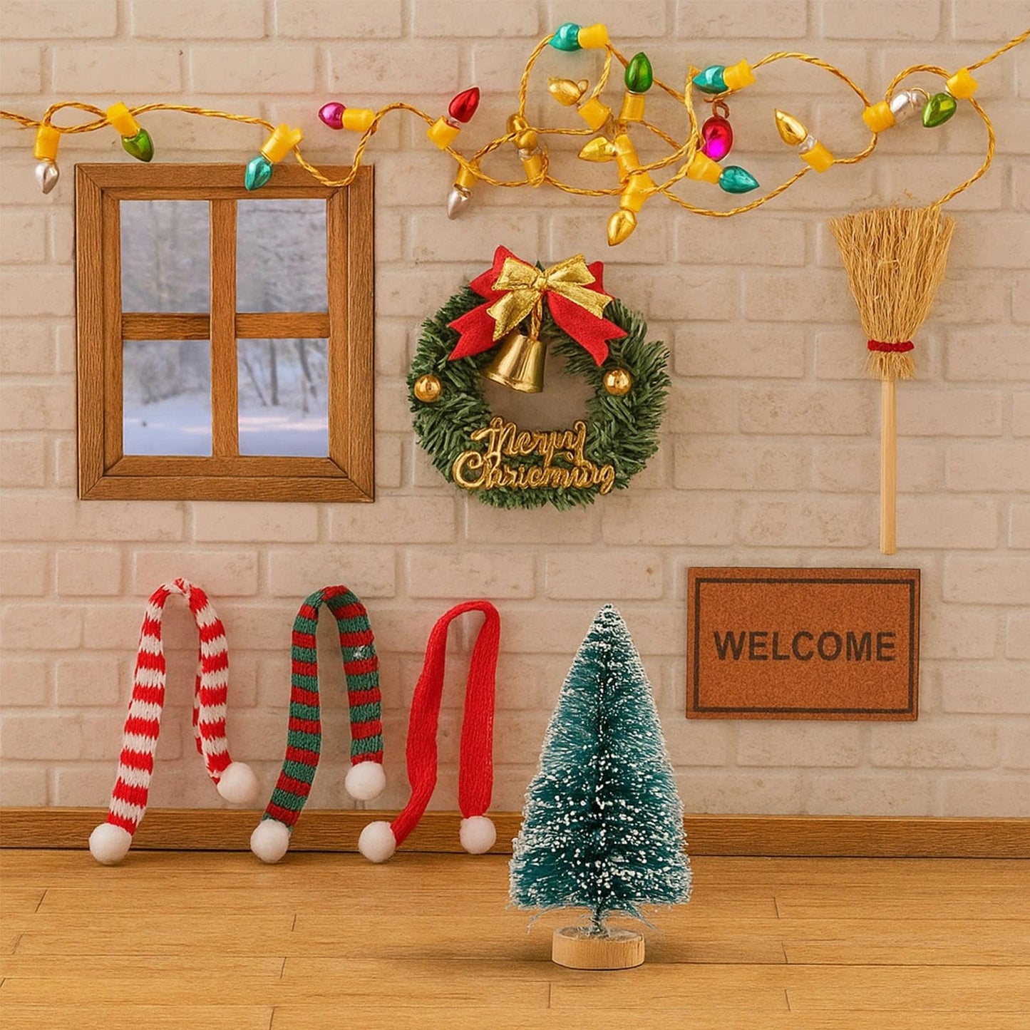 67Pcs Dollhouse Accessories Christmas Miniature Decorations 1:12 Doll House DIY Craft Mini Snowman Gift Boxes Fake Light Festival Holiday Party Favors Christm Gift for Children