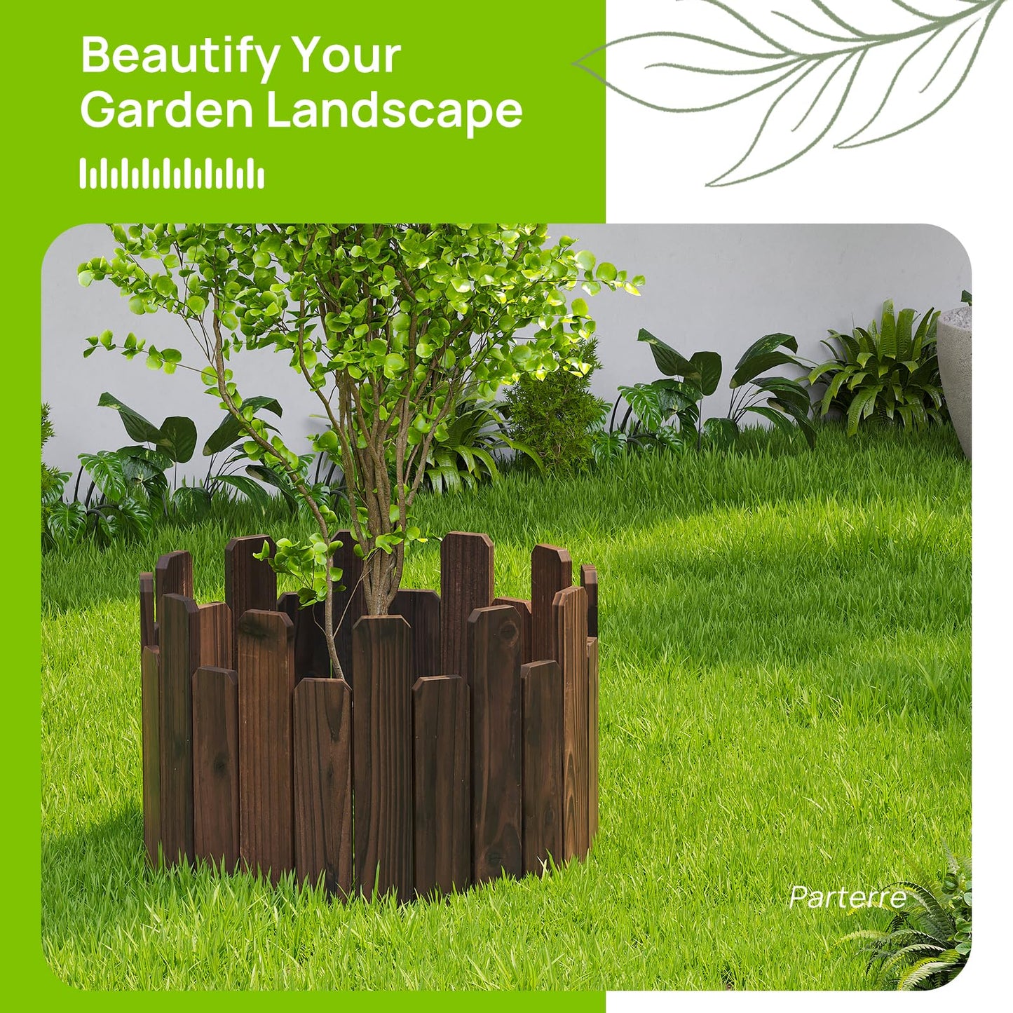 4FT Wooden Garden Edging Border Wood Garden Fence Decorative Landscape Edging Border Outdoor Wood Fence for Yard Tree Flower Bed Edging Borders (1PACK)