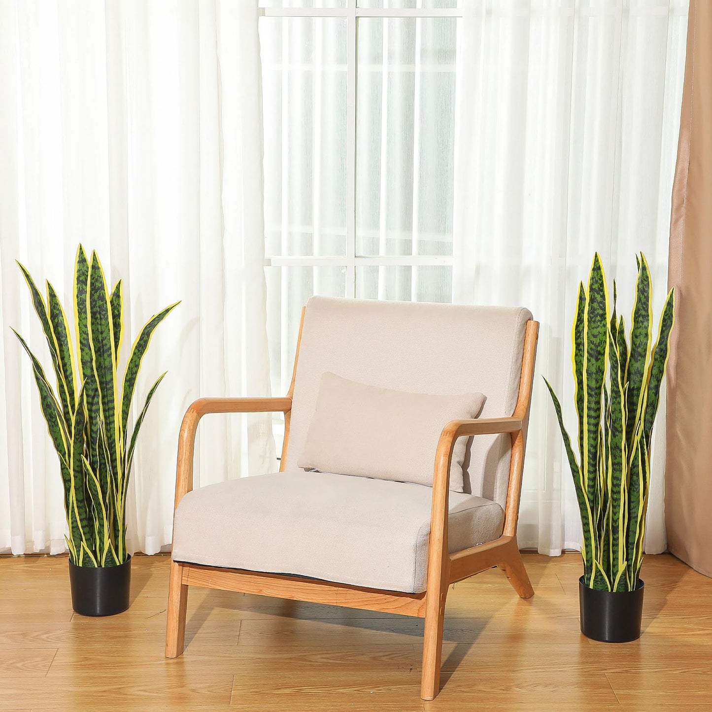 Crowye 2 Pack 3.15 Ft Tall Artificial Snake Plant Faux Sansevieria Plant Large Fake Snake Bulk in Pot for Home Office Housewarming Gift