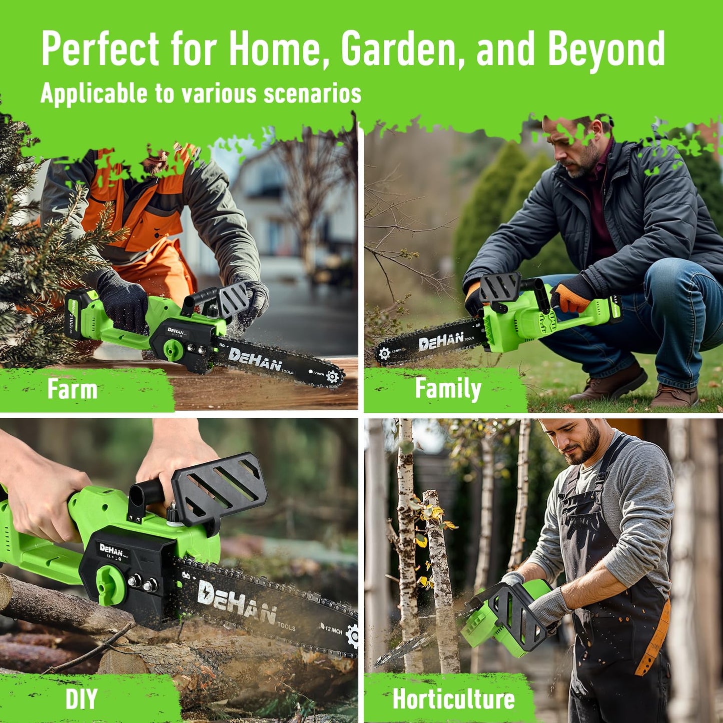 DEHANTOOLS 12 Inch Brushless Battery Chainsaw Cordless Mini Chain Saw with 2x4.0A Batteries and 3 Chains, Battery Powered Handheld Chainsaw for Tree Trimming Electric Tree Trimmer for Men