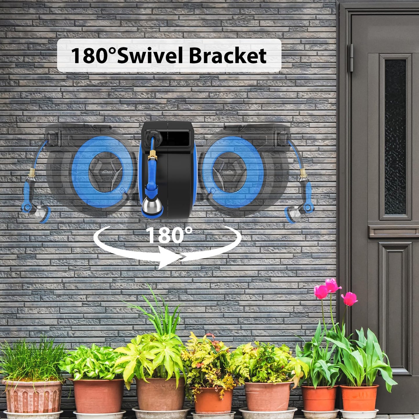 Retractable Garden Hose Reel, 5/8" x 90FT Automatic Retractable Water Hose Reel Wall Mount, with 10- Function Sprayer Nozzle, Any Length Lock/Auto Rewind/180°Swivel