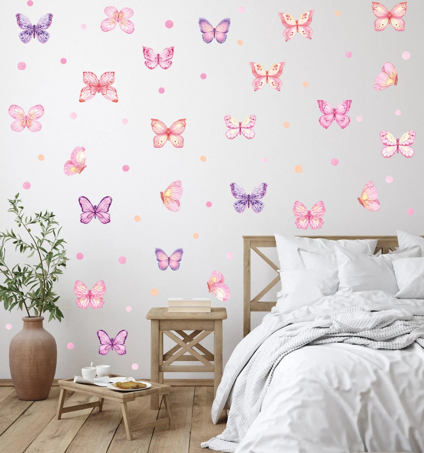 XUOIAYNB Pink Butterfly Wall Stickers,Butterflies with Plot Dots Vinyl Wall Decals, Removable Butterfly DIY Wall Art for Girl Bedroom Nursery Room Decor