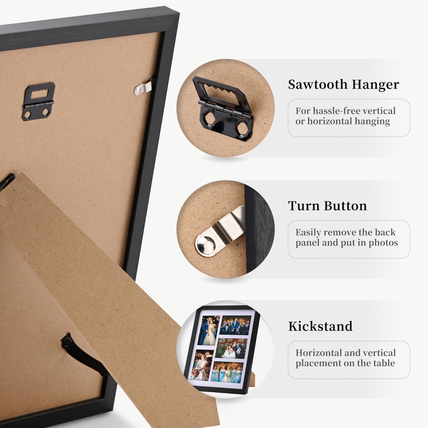 SaZiCat Collage Picture Frame, 5-Opening 4x6 Picture Frame with Mat, Fits 11x14 or Five 4x6 Photos, Tempered Glass, for Tabletop or Wall Mount-Rustic Black