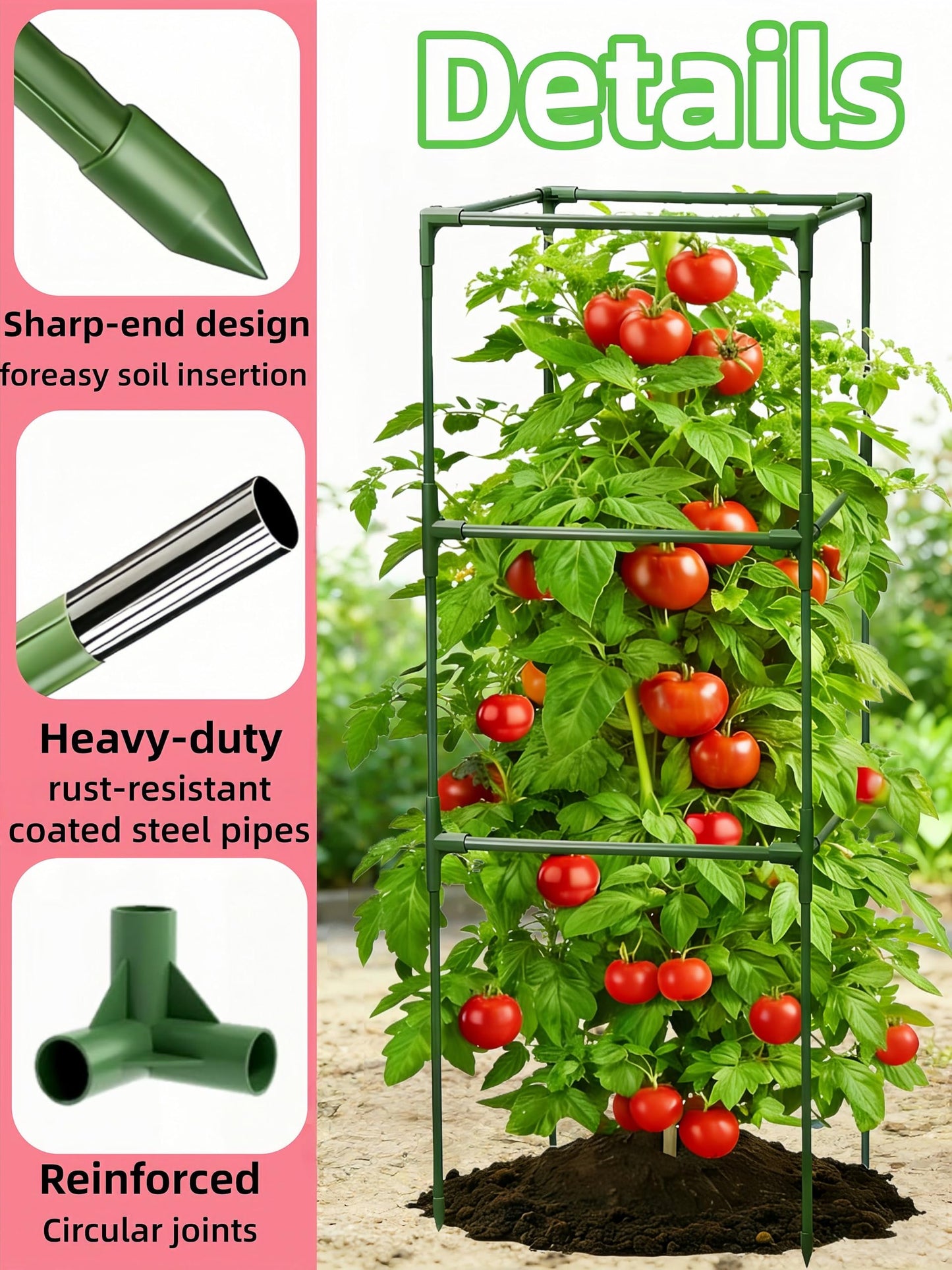 3 Pack Square Tomato Cages for Garden, 48 Inch Tall Heavy Duty Metal Tomato Plant Support Trellis, Adjustable Large Tomato Stakes for Outdoor Pots Climbing Plants, Vegetables, Cucumber