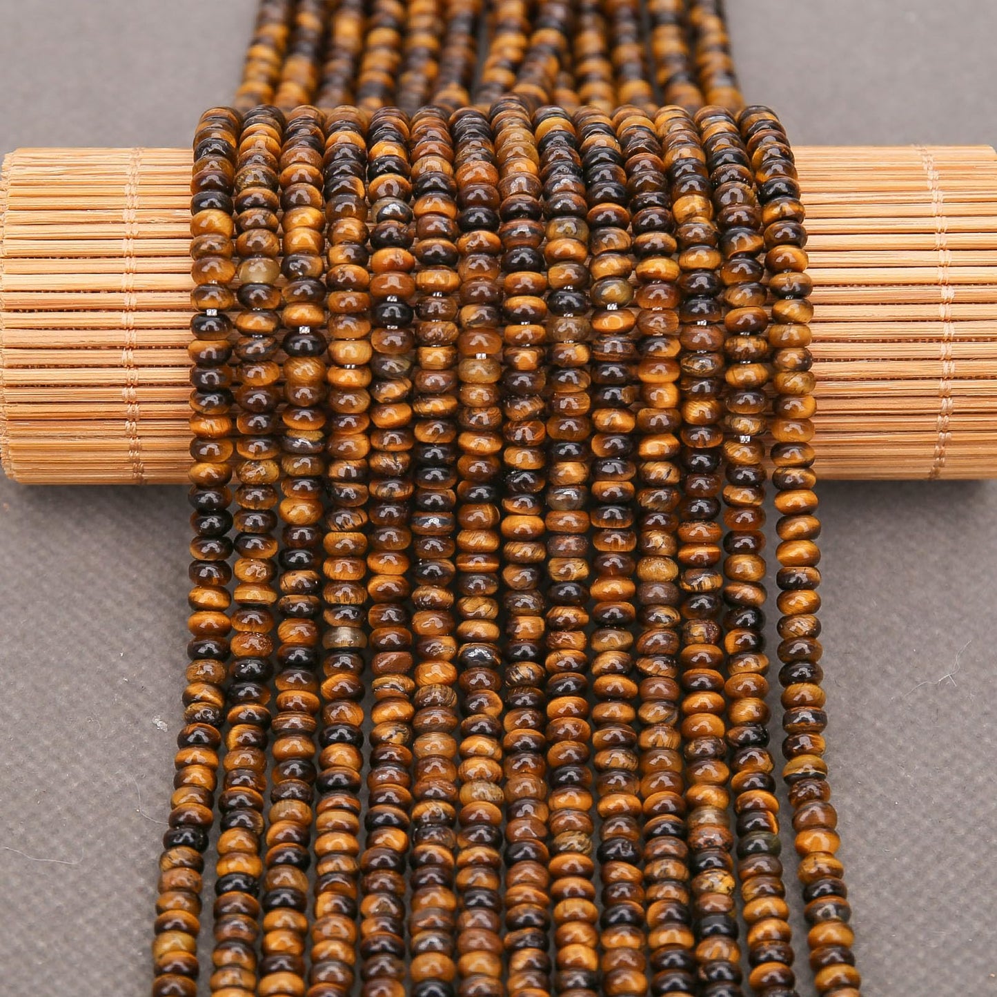 BONNY BOXX 1 Strand (150PCs) Natural 2 * 4mm Classic Tiger Eye Rondelle Beads, Natural Abacus Disk Stone Beads Loose Spacer Gemstone for DIY Bracelet Necklace Jewelry Making