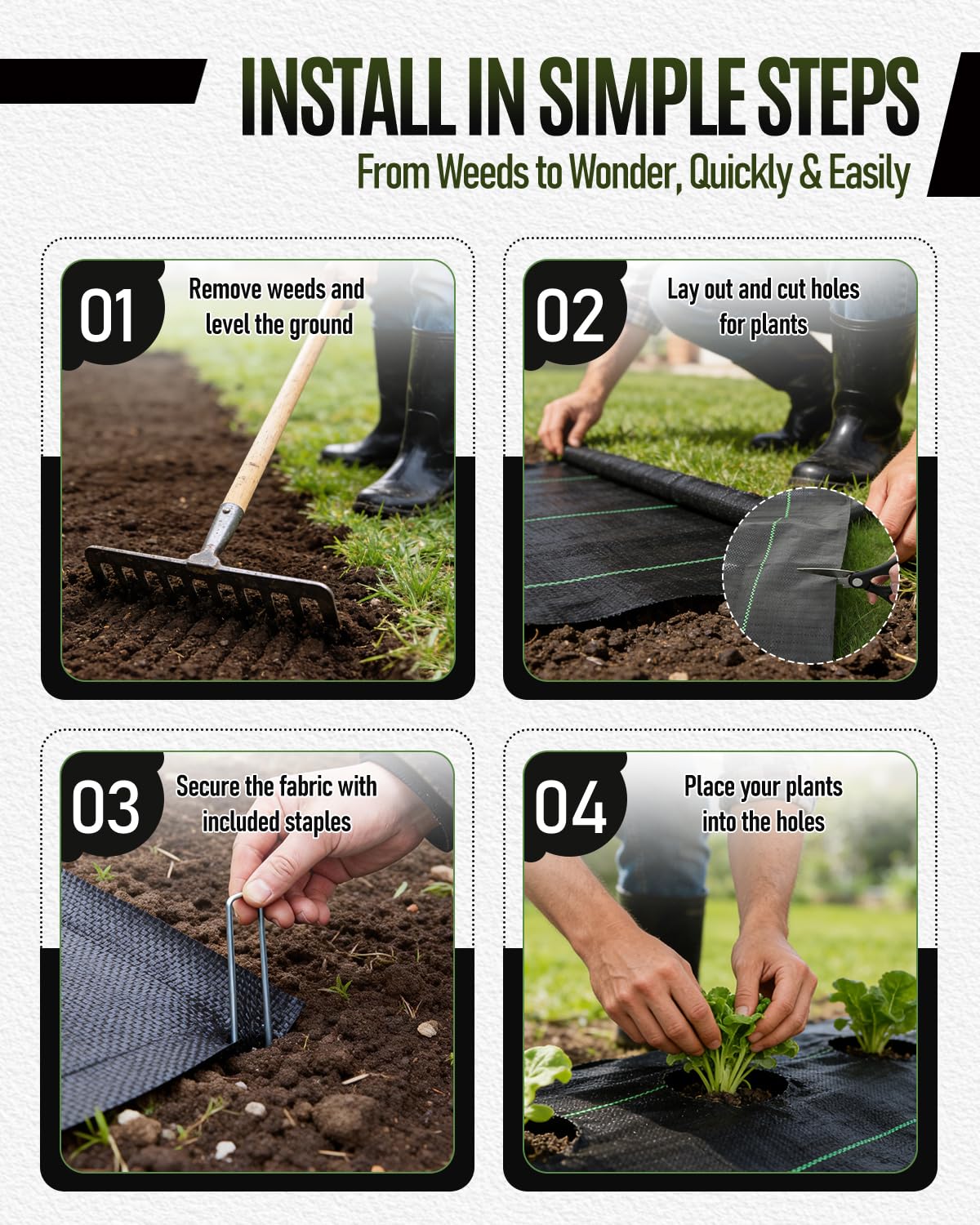 joyhalo 3ft x300ft Weed Barrier Fabric Heavy Duty, 3.2oz Woven Garden Geotextile Fabric, High Permeability for Weed Blocker Mat, Weed Control Garden Cloth for Driveway, Gravel, Greenhouse