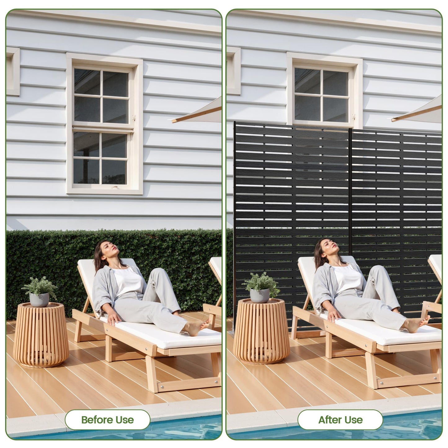 Diyfire Outdoor Privacy Screen 60" H HDPE Decorative Panel Freestanding Privacy Fence with Stand, Privacy Screens with Louvered 5 Panels, Weather-Resistant Panel Fence for Patio, Balcony, Balcony