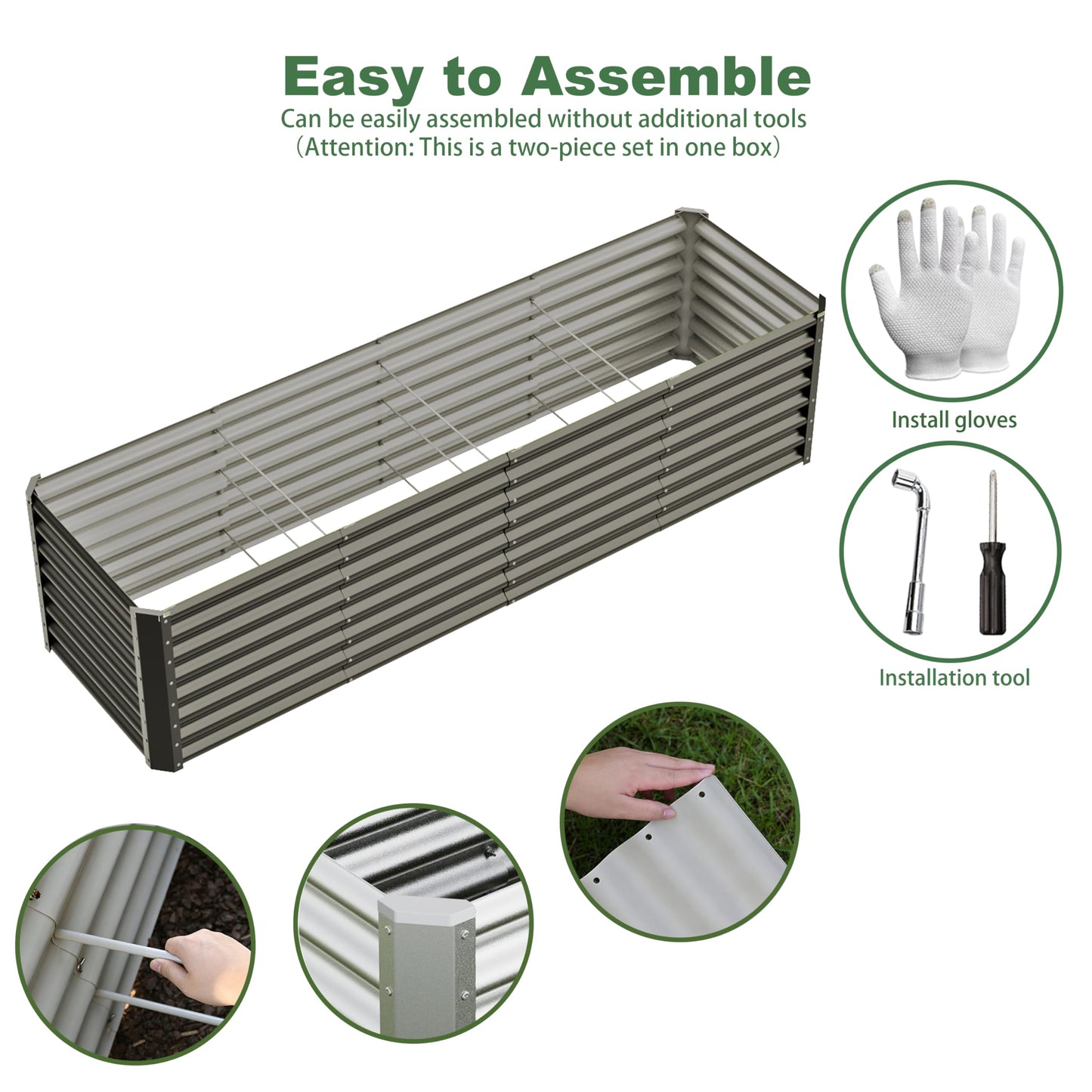 Kinddeer 8x2x2ft Raised Garden Bed Kit, Galvanized Planter Garden Boxes Outdoor, Metal Raised Garden Beds for Vegetables,Fruits, Flower,Black