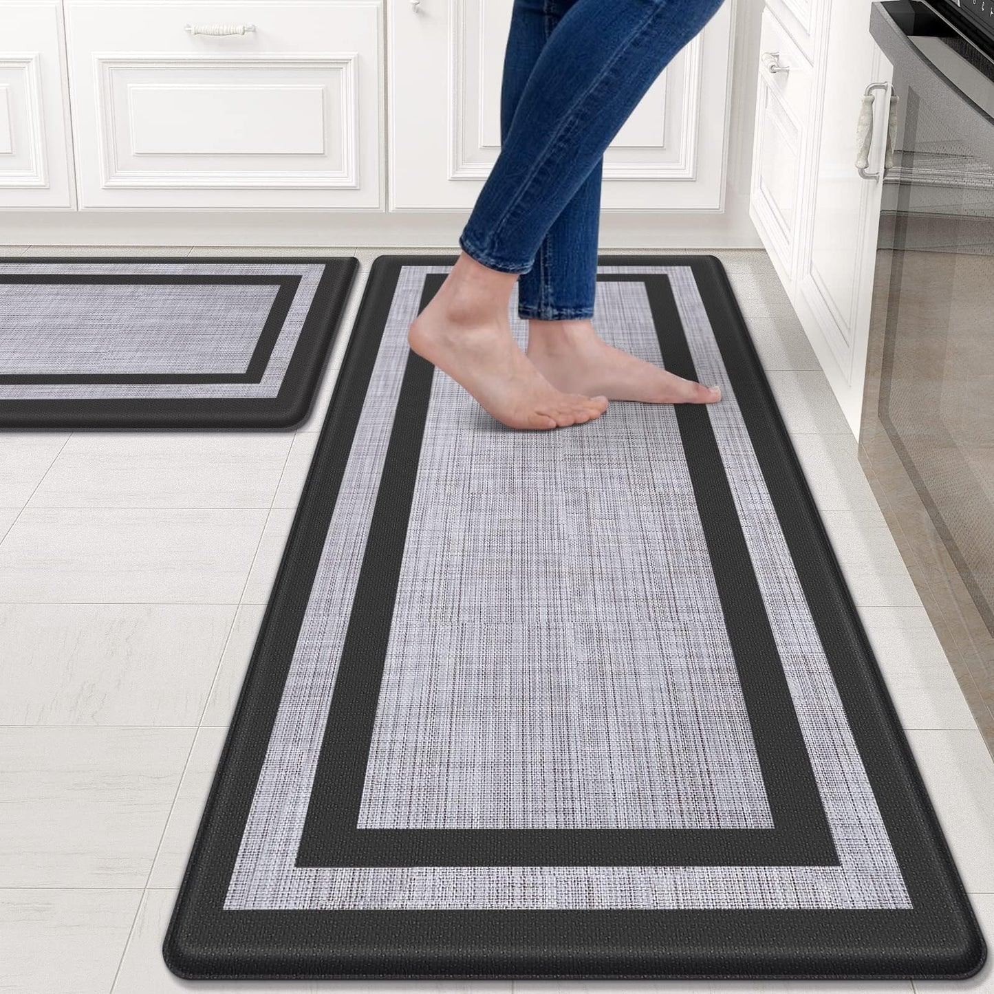 Mattitude Kitchen Mats Set of 2,Cushioned Anti-Fatigue Non-Skid Rug Sets Ergonomic Comfort Standing Mat for Kitchen, Floor, Office, Sink, Laundry, Black and Gray