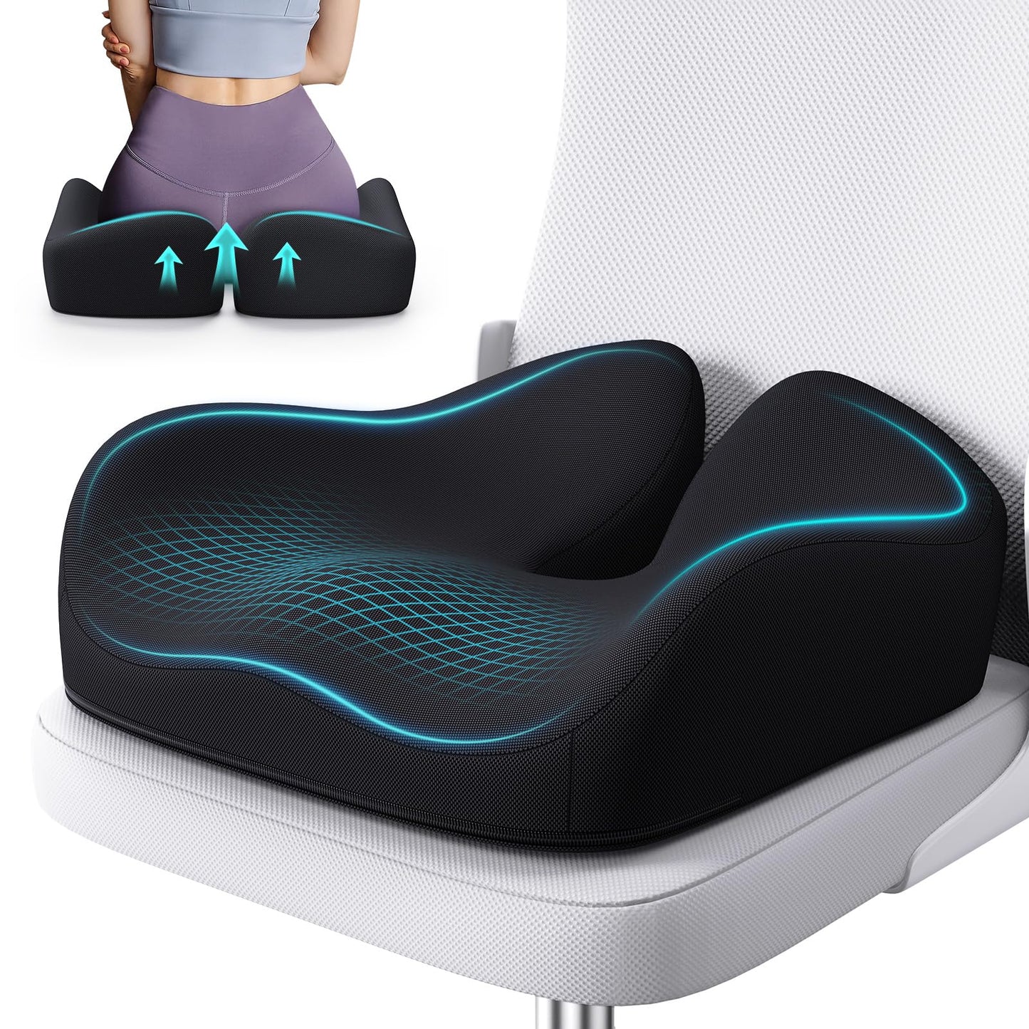 Benazcap Memory Foam Seat Cushion for Office Chair, Ergonomic Chair Cushions for Tailbone Pain Relief, Sciatica & Back Support, Office Chair Cushion & Car Seat Cushion