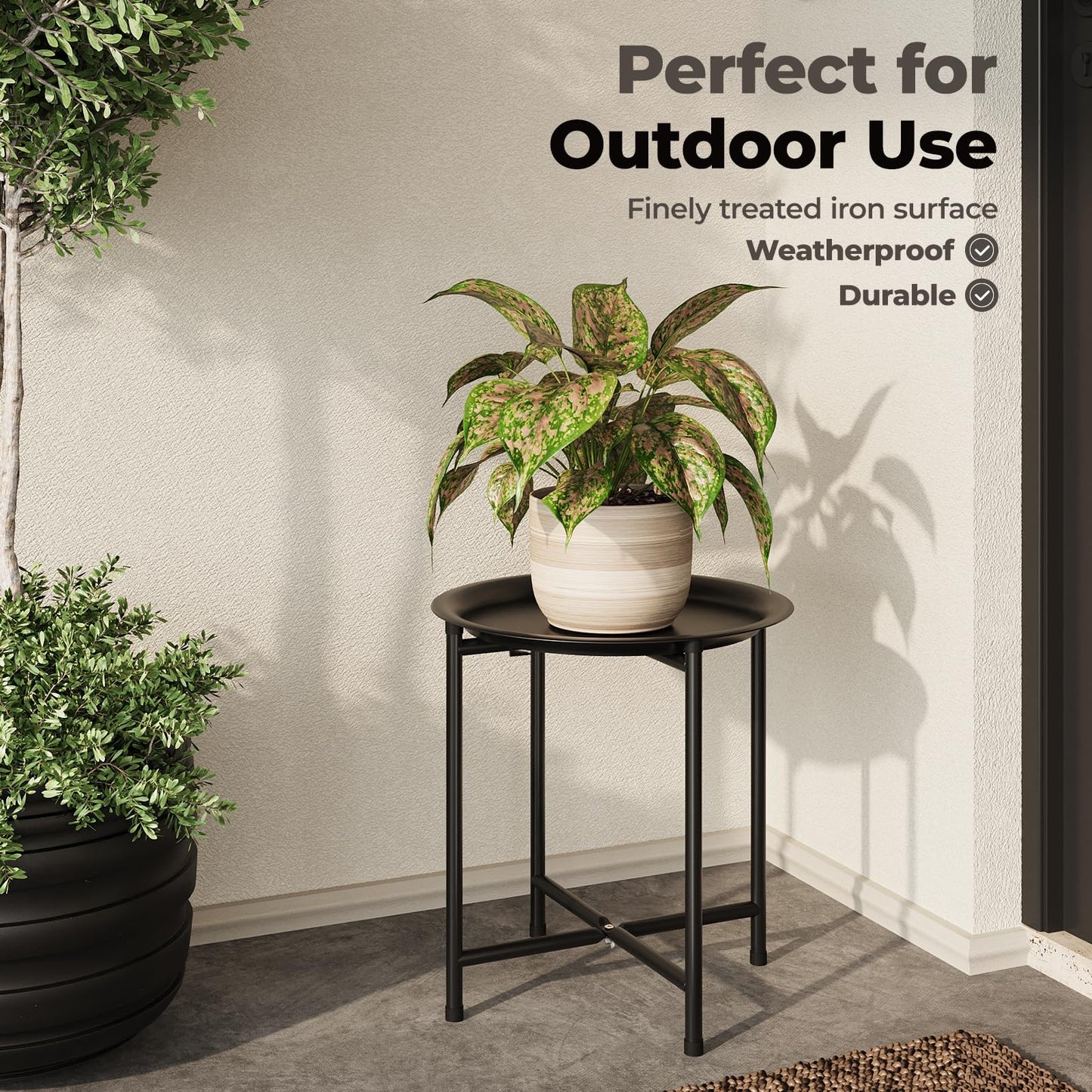 Bamworld Plant Stand Indoor Tall Plant Table for Large Plants Outdoor Plant Stool Metal Plant Holder for Patio Garden Balcony Living Room Black