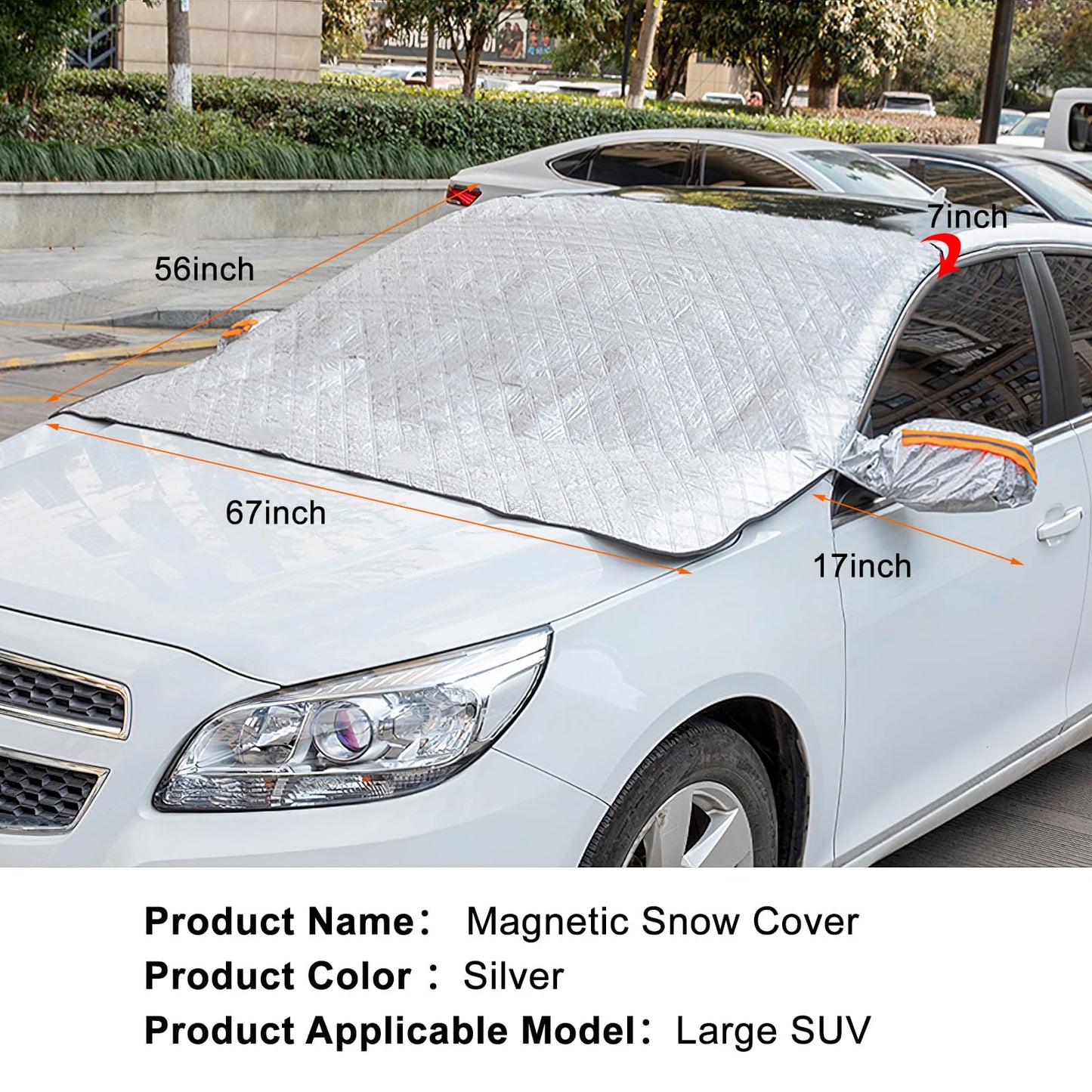 ICWEIMEI Car Windshield Snow Cover, 4-Layer Protection for Snow, Ice, Frost, Sunlight, Large Magnetic Car Windshield Cover with Side Mirror Protector Fit for Large Cars, SUV, Truck, Van in All Weather