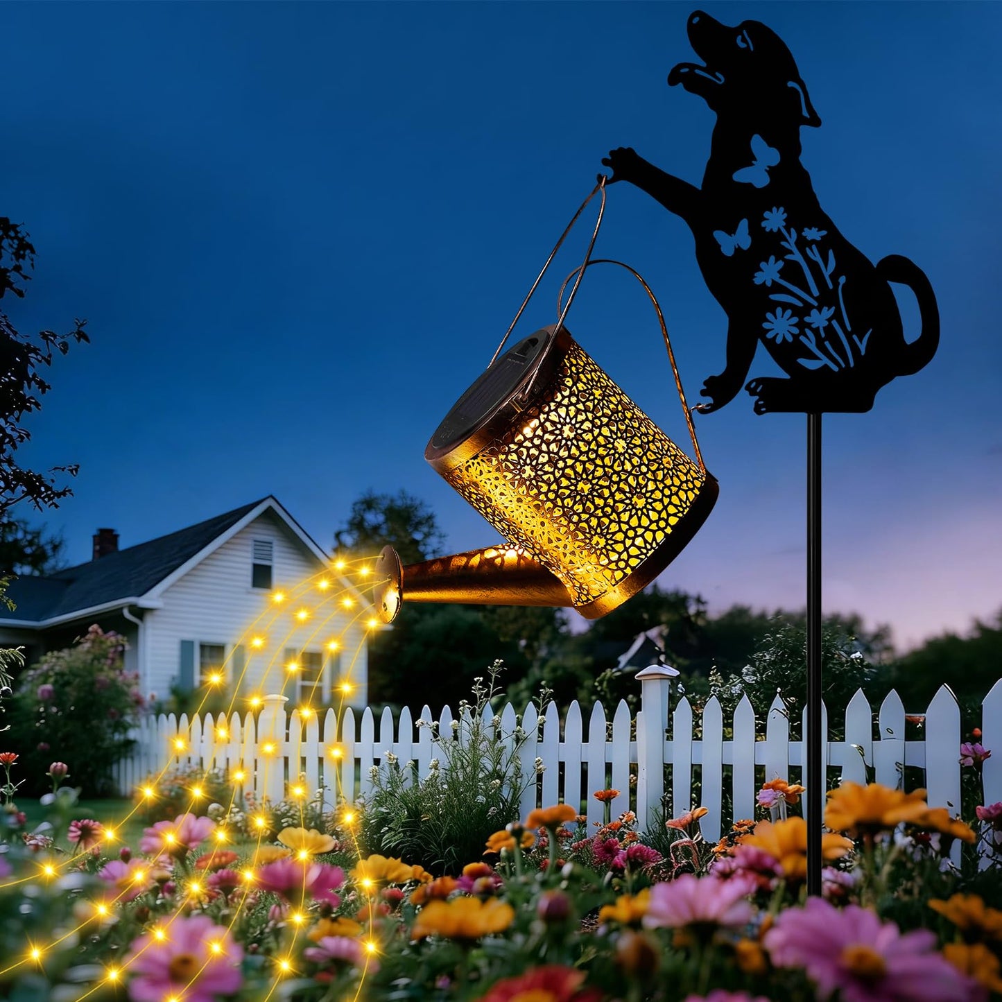 Solar Watering Can Lights with Cascading Light, Solar Lights Outdoor Garden Decor, IP65 Waterproof Hanging Lantern, Hanging Gardening Decor for Outside Patio Porch Yard (Dog)