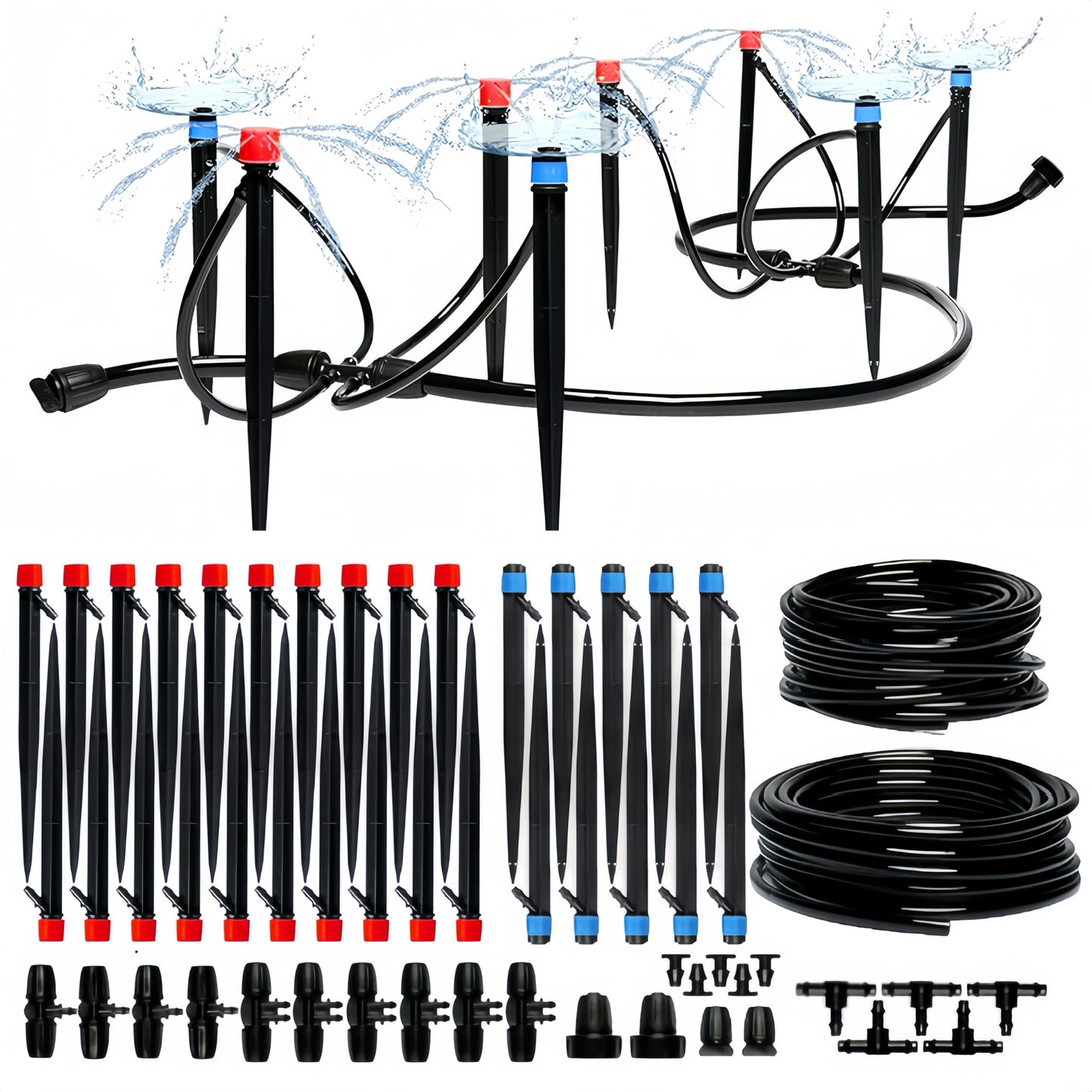 100FT Drip Irrigation System, Adjustable Nozzle Irrigation System for Garden, Automatic Garden Watering System with 5/16" & 1/4" Tubing, DIY Drip Irrigation Parts for Yard Lawn Flower Beds