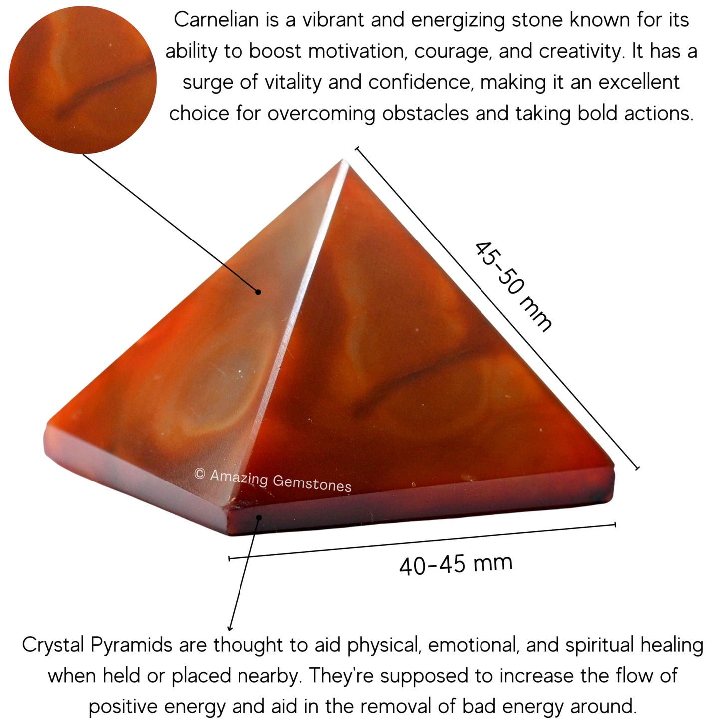 Amazing Gemstone Carnelian Pyramid Crystal Healing Stones - 2" Great Pyramid Figurine of Natural Stone Pyramid for Meditation, Reiki, Chakra Balancing and Crystal Pyramids Grid